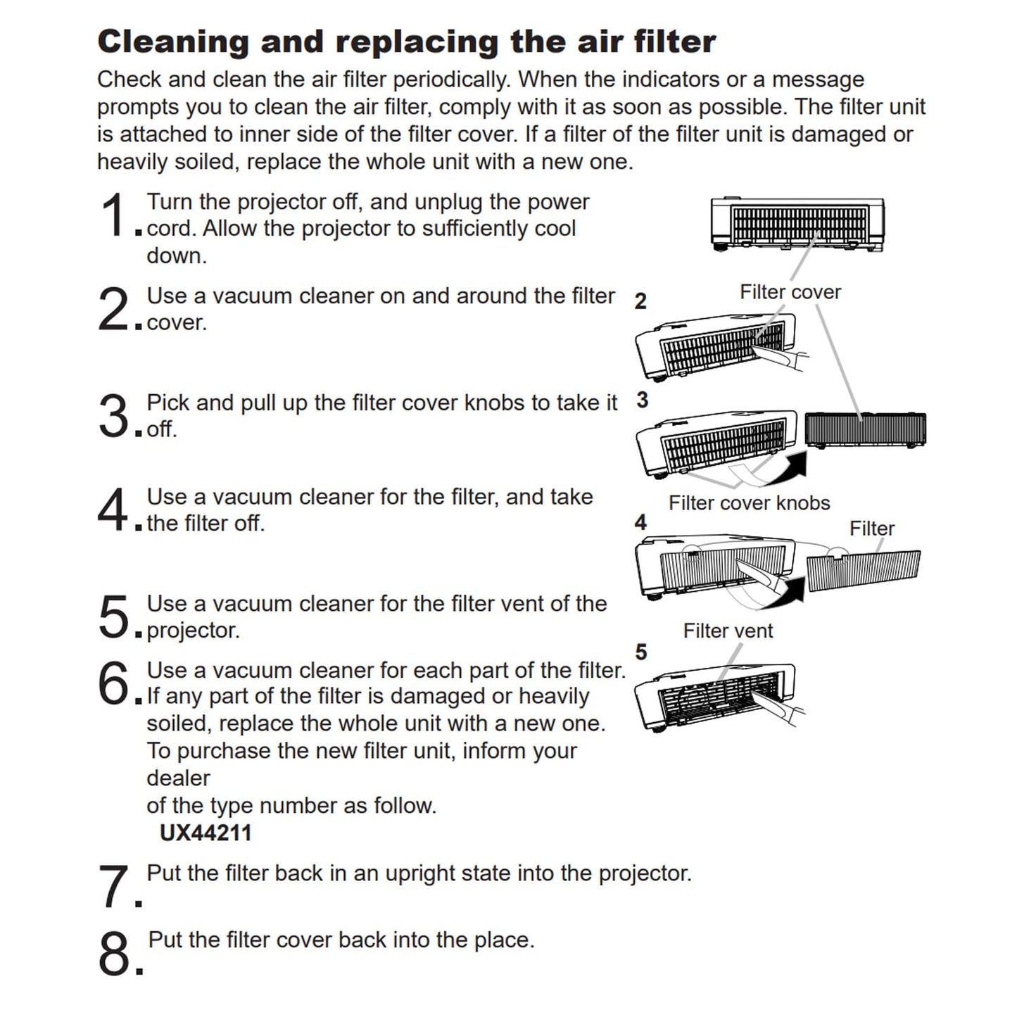Greenafil UX44211 - Filtro de aire de repuesto compatible con proyector Maxell MP-JU4001, MP-JW4001, MP-JW4011, MP-JW3501, MP-JW3511