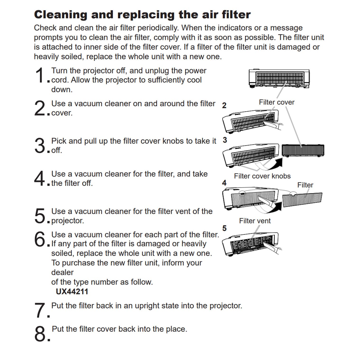 Greenafil UX44211 - Filtro de aire de repuesto compatible con proyector Maxell MP-JU4001, MP-JW4001, MP-JW4011, MP-JW3501, MP-JW3511