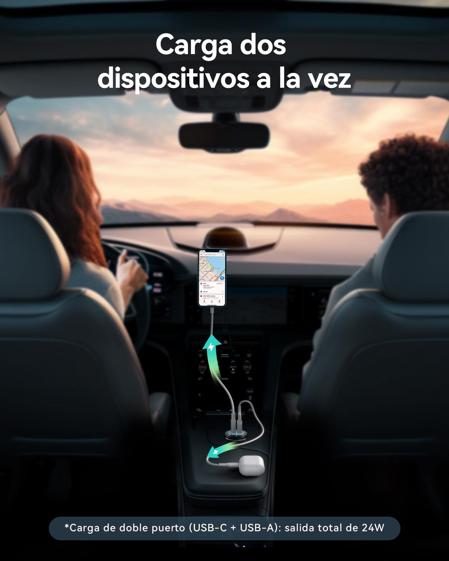 INIU Cargador Auto, USB C 30W+USB A 30W QC3.0 Car Phone Charger Cargador de Coche Adaptador Compatible con iPhone 16 15 14 13 12 Pro Plus MAX Mini Samsung S21 Huawei iPad Airpods Portátiles Tabletas
