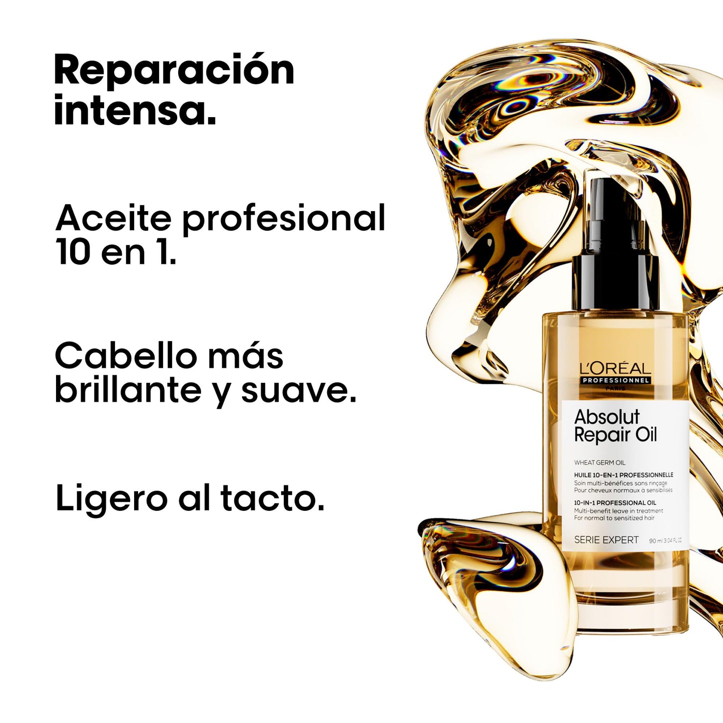 L'Oreal Professionnel Absolut Repair Tratamiento 10 en 1 | Aceite reparador para cabello seco y dañado | Nutre, revitaliza y repara el cabello | Con protección térmica | Tecnología de proteína de trigo | 90ml