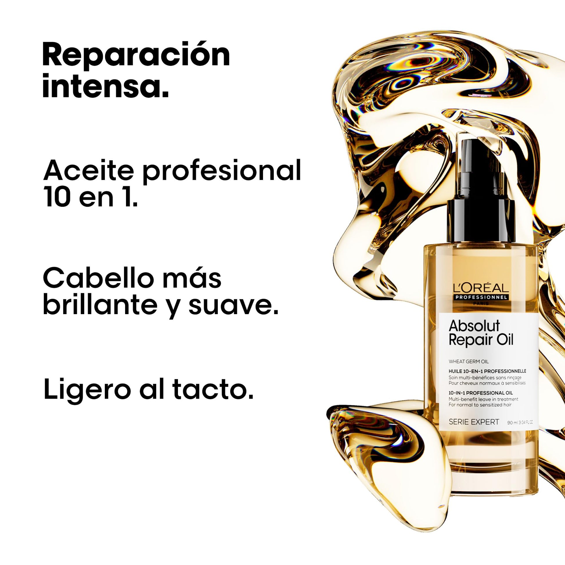 L'Oreal Professionnel Absolut Repair Tratamiento 10 en 1 | Aceite reparador para cabello seco y dañado | Nutre, revitaliza y repara el cabello | Con protección térmica | Tecnología de proteína de trigo | 90ml
