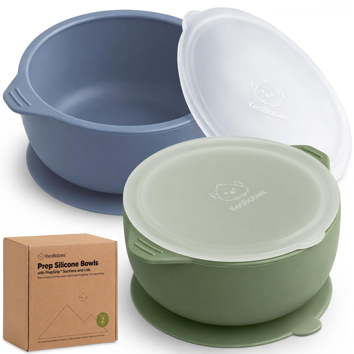 KeaBabies - Juego de 2 cuencos para bebé con succiones, tapas, cuencos de succión de silicona para bebés, niñas, niños, silicona de grado alimenticio, sin BPA, aptos para lavaplatos, esenciales para