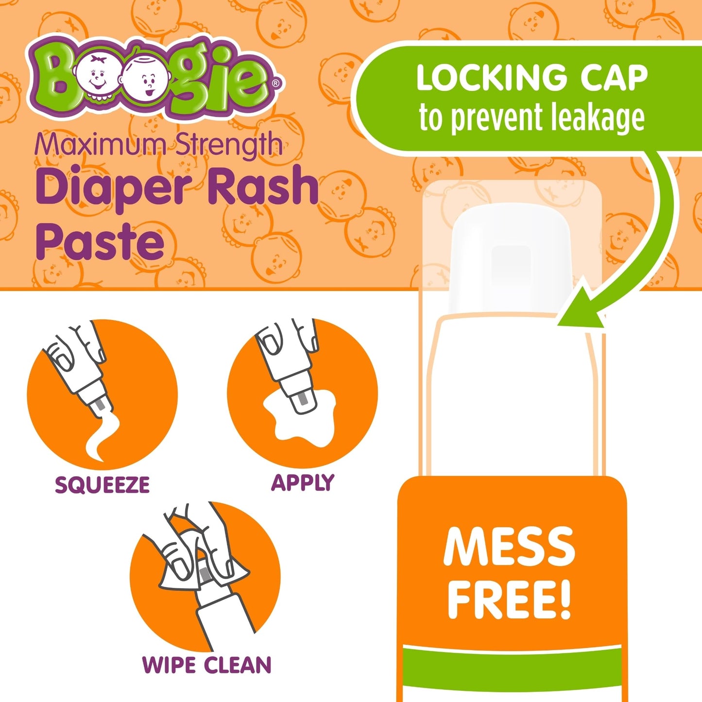 Boogie Pasta para la dermatitis del pañal de, máxima potencia con 40% de óxido de zinc, tubo aplicador sin ensuciar, 4 oz