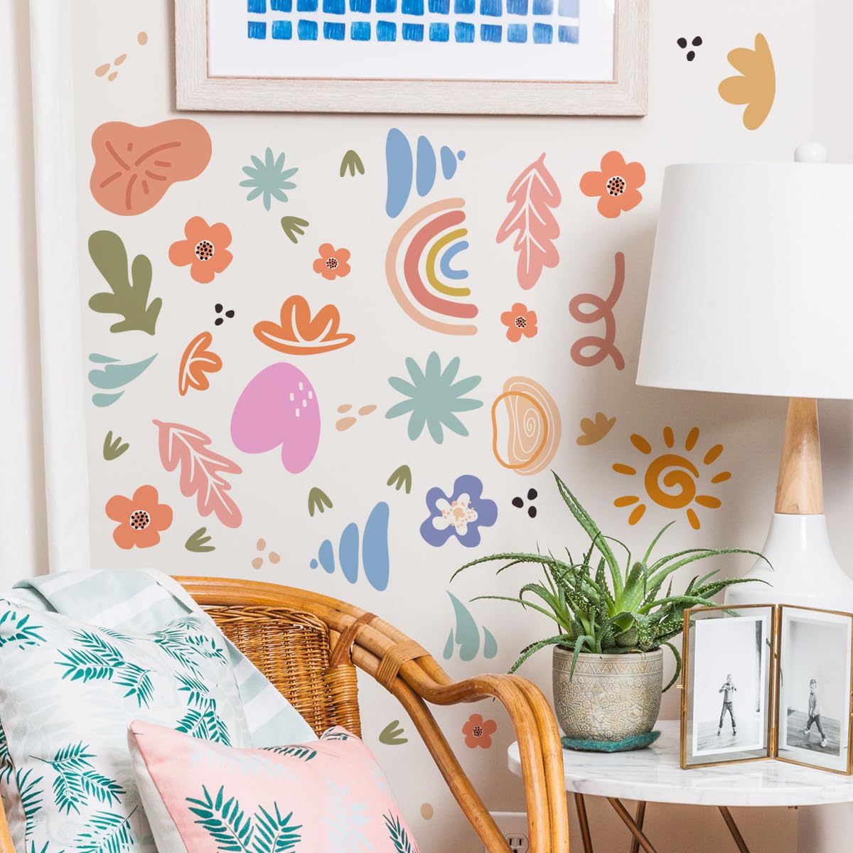 Calcomanías de pared con formas abstractas, juego gigante de calcomanías de pared, modernas calcomanías de pared, coloridas, arco iris, pegatinas de patrón (pegatinas de pared irregulares - 3)