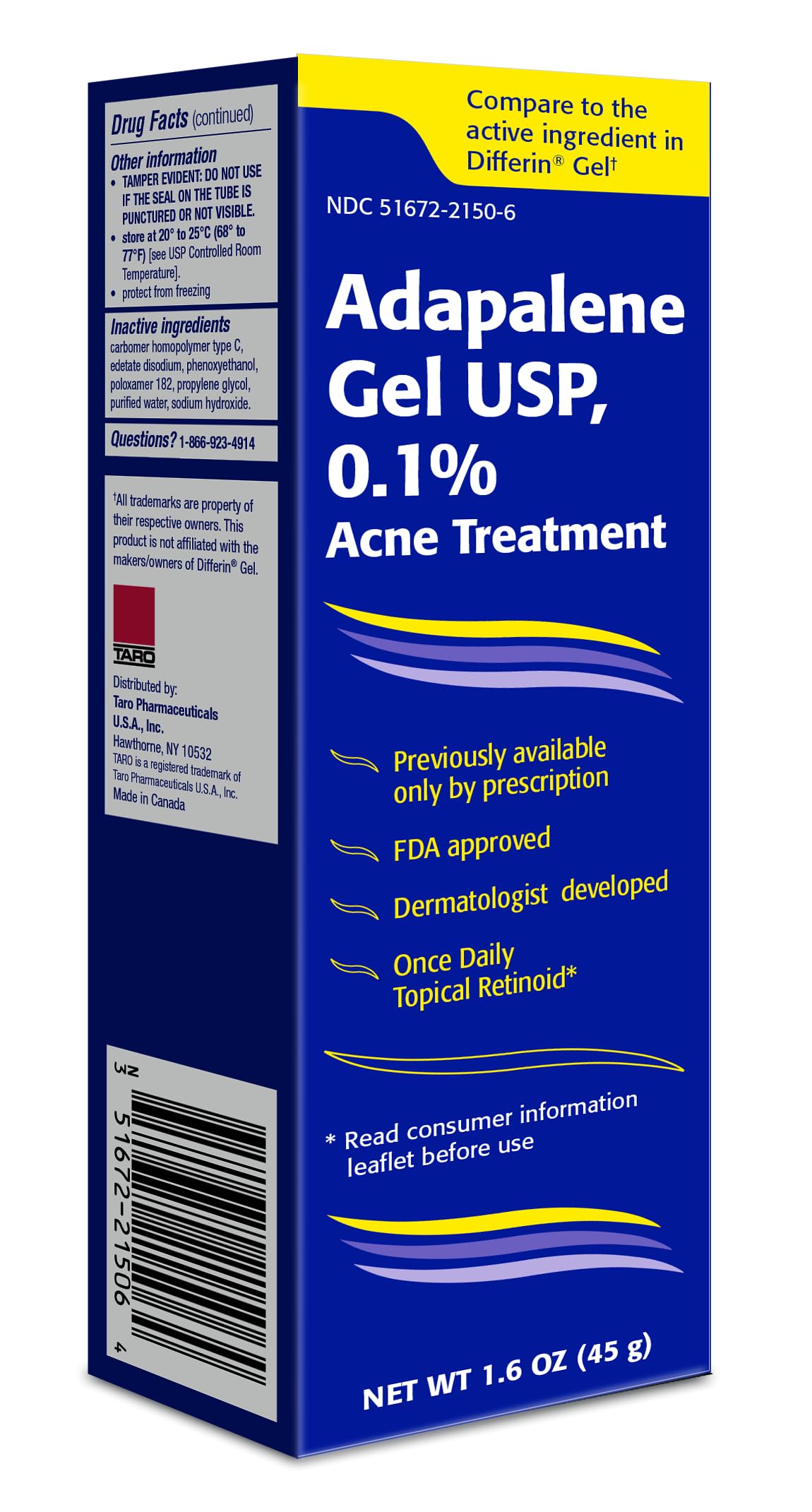 TARO- "Gel para el tratamiento del acné Taro Adapalene 0,1% sin parabenos (1,6 oz)