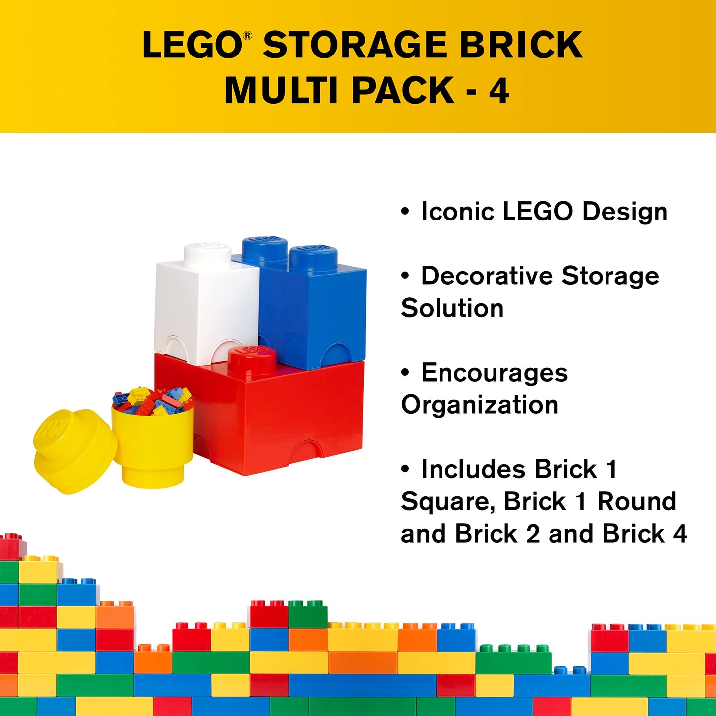 LEGO Paquete múltiple de ladrillos de almacenamiento (4 piezas), rojo brillante/azul brillante/amarillo brillante (40150601)