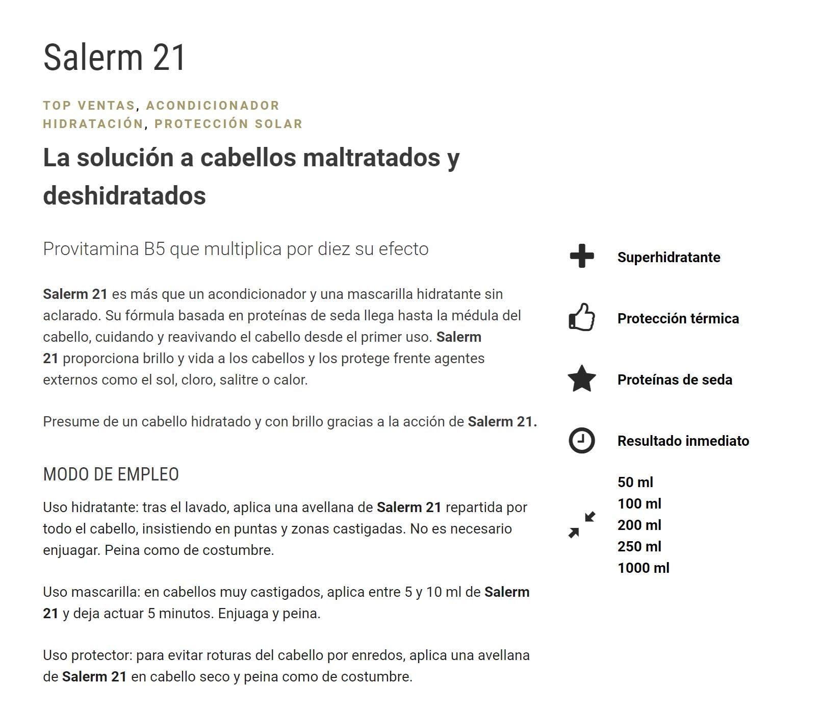 Acondicionador Leave-In Salerm 21 Proteína de Seda B5 34.5 oz Liter