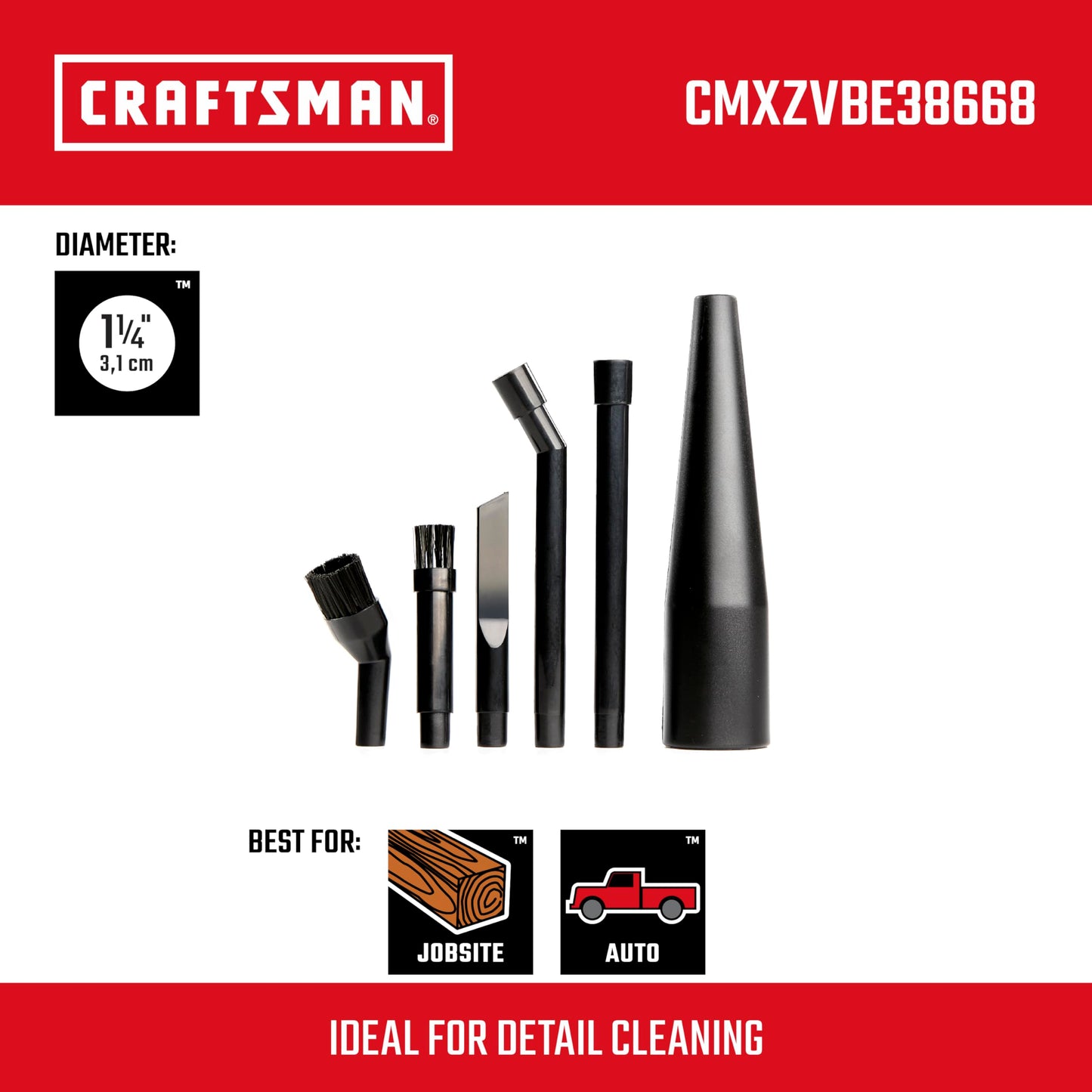 CRAFTSMAN CMXZVBE38668 1-1/4" Kit de 6 Piezas de microlimpieza para aspiradora húmeda y Seca, Accesorios de aspiradora de Grado Industrial para Limpieza intrincada y Detallada, se Adapta a 1-1/4