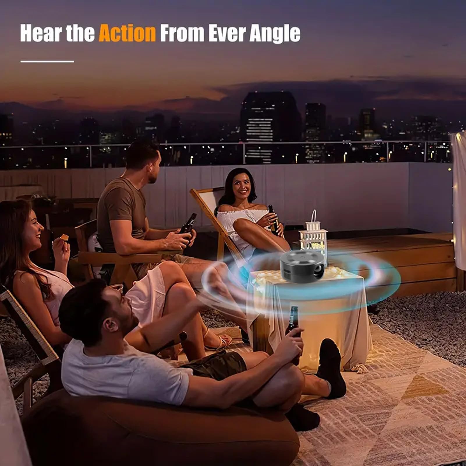 Proyector LED Yunseity Blanco Portátil Inteligente 1080P HD con Altavoz Incorporado para Cine en Casa