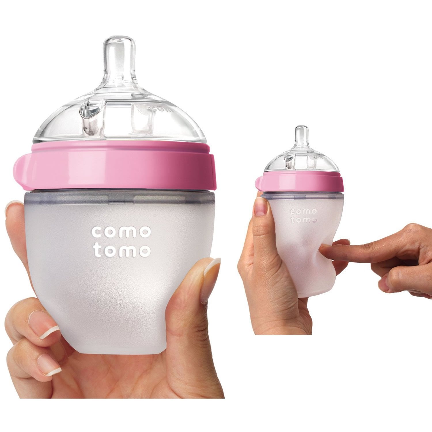 Comotomo Natural Feel Baby Bottles Set, 5oz Slow Flow and 8oz Medium Flow, Pink