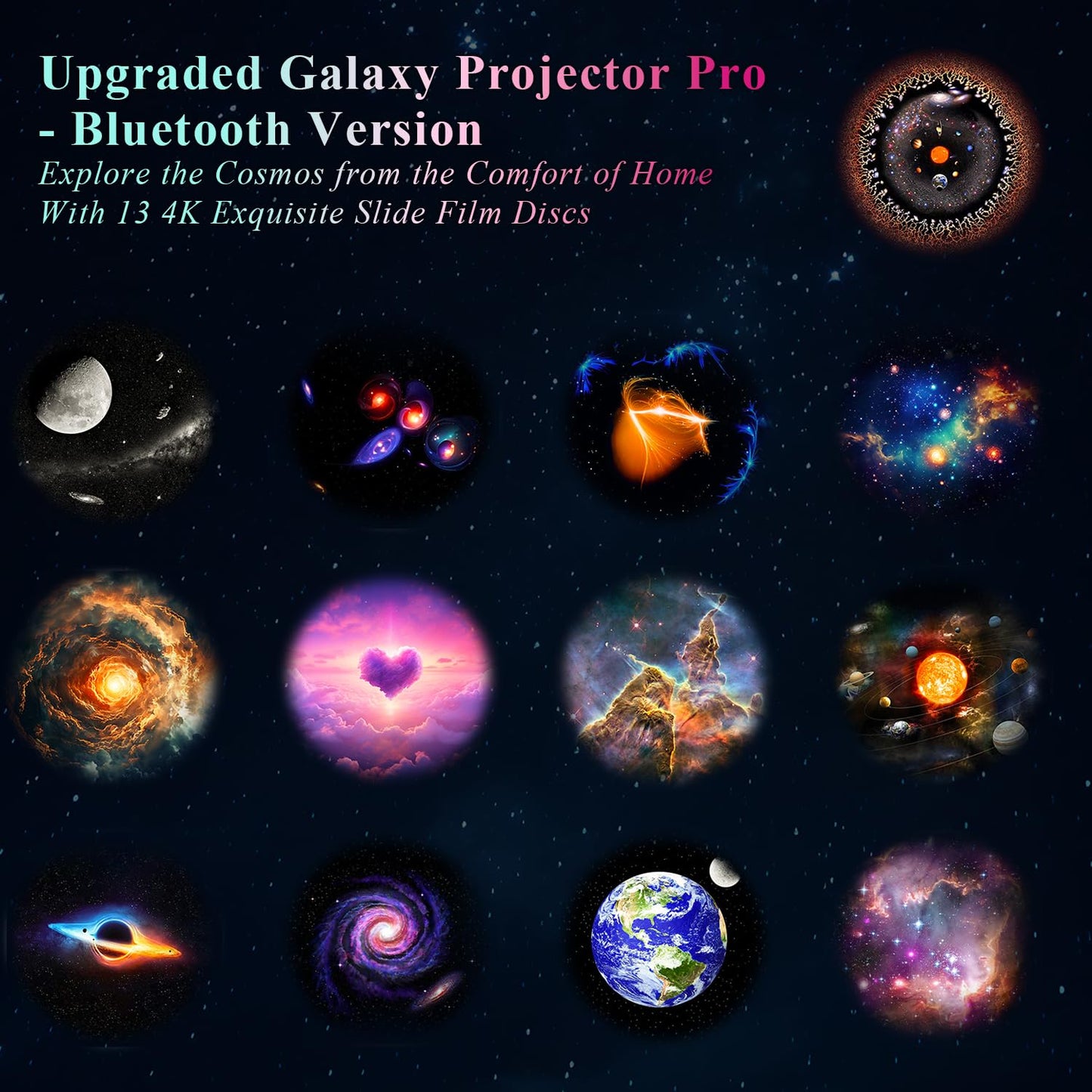 Orbislux Galaxy Projector Pro - Máquina de sonido para recámara, proyector de planetario 13 en 1 para niños y adultos con ruido blanco, altavoz de música Bluetooth, control remoto