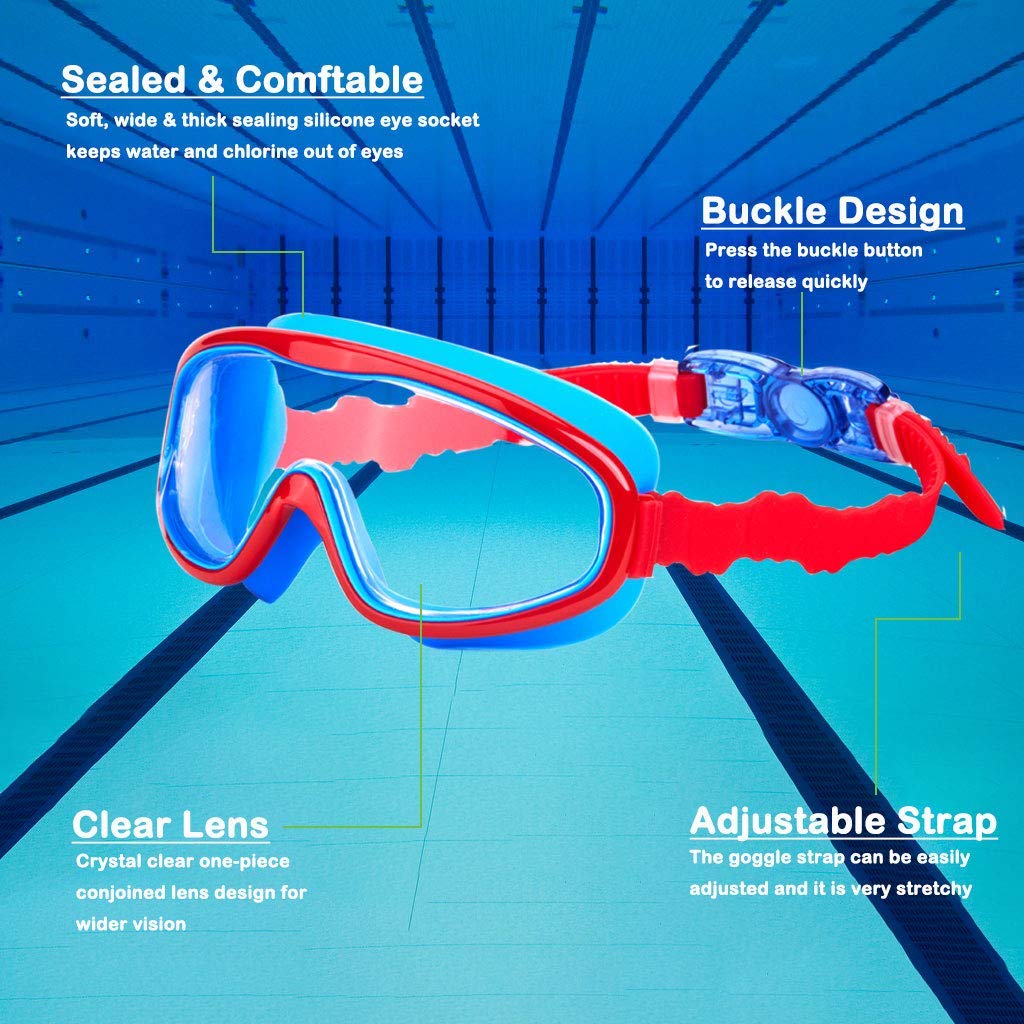 Gafas de Natación KAILIMENG Rojo Azul Verde Antiniebla Protección UV para Niños