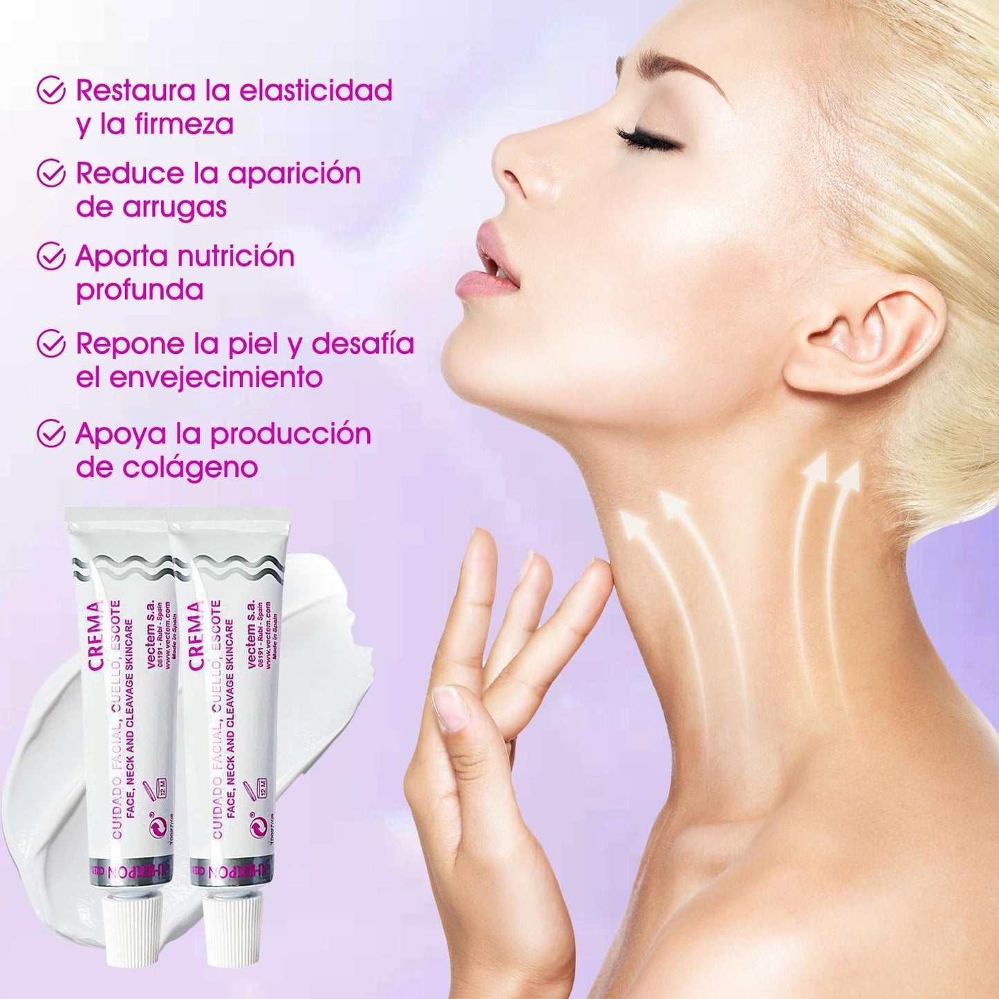 Crema Antienvejecimiento con Colágeno y Vitaminas para Rostro, Cuello y Escote - Hidratante y Regeneradora - Set de 2 Unidades