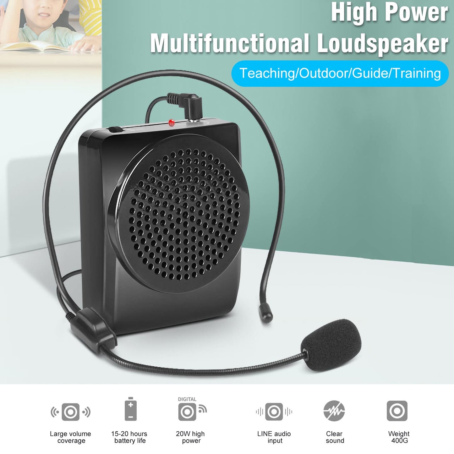 Pomya Amplificador de Voz, micrófono de Auriculares con Amplificador de Voz, Amplificador de Voz de Cintura, Amplificador de micrófono, para enseñar a Hablar con guía de Viaje