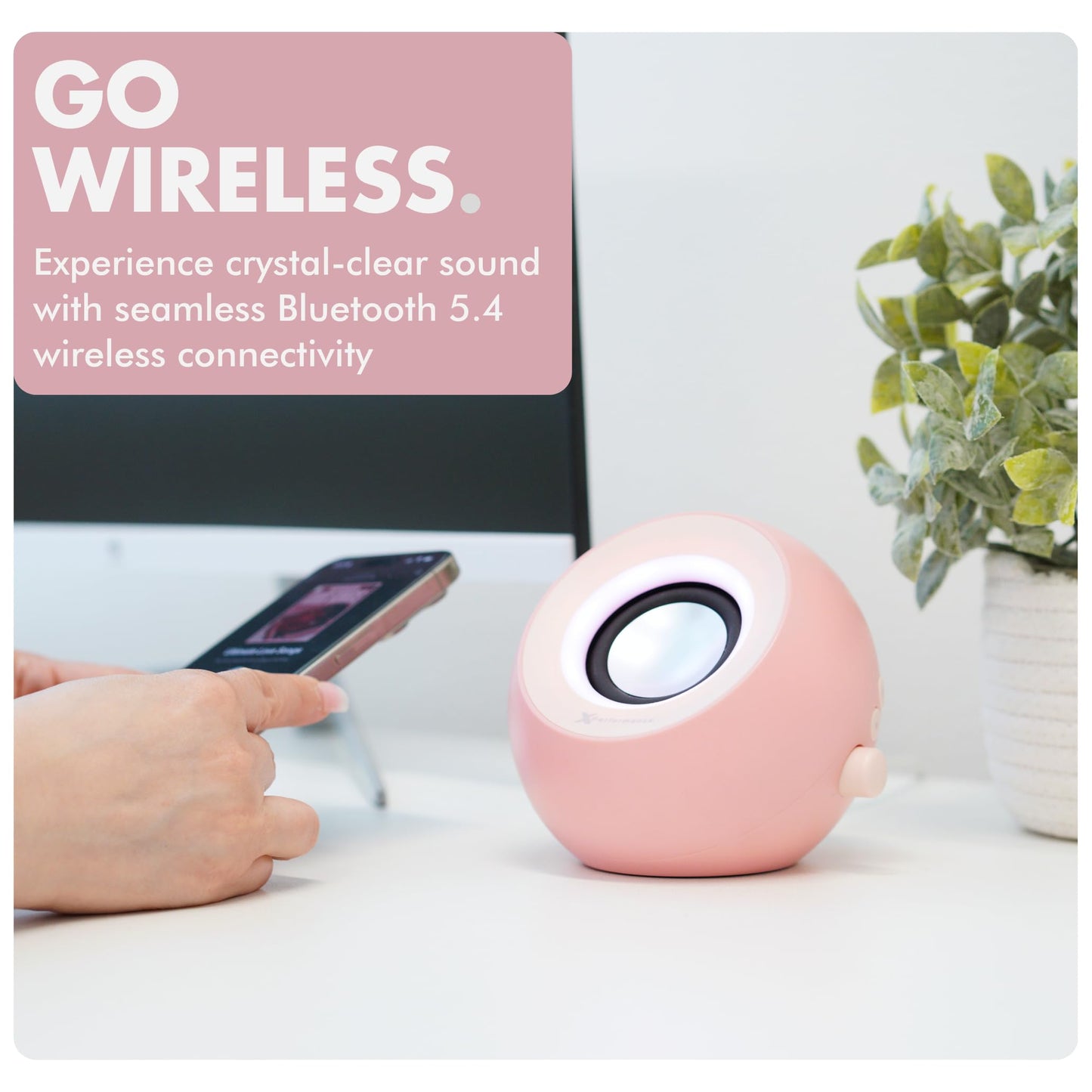 X9 Performance - Altavoces de computadora rosa para PC de computadora con iluminación RGB, Bluetooth, USB y AUX - Conexión de triple modo, controladores duales de 2.25 pulgadas para trabajo y juego