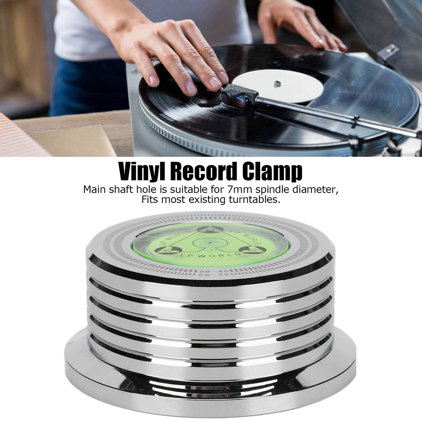Estabilizador de Discos de Vinilo, Estabilizador de Peso de Discos, Abrazadera de Disco Giratoria de Aluminio con Nivelación de Burbujas para Tocadiscos LP de 50 Hz, Estabilizador de Discos de(Plata)