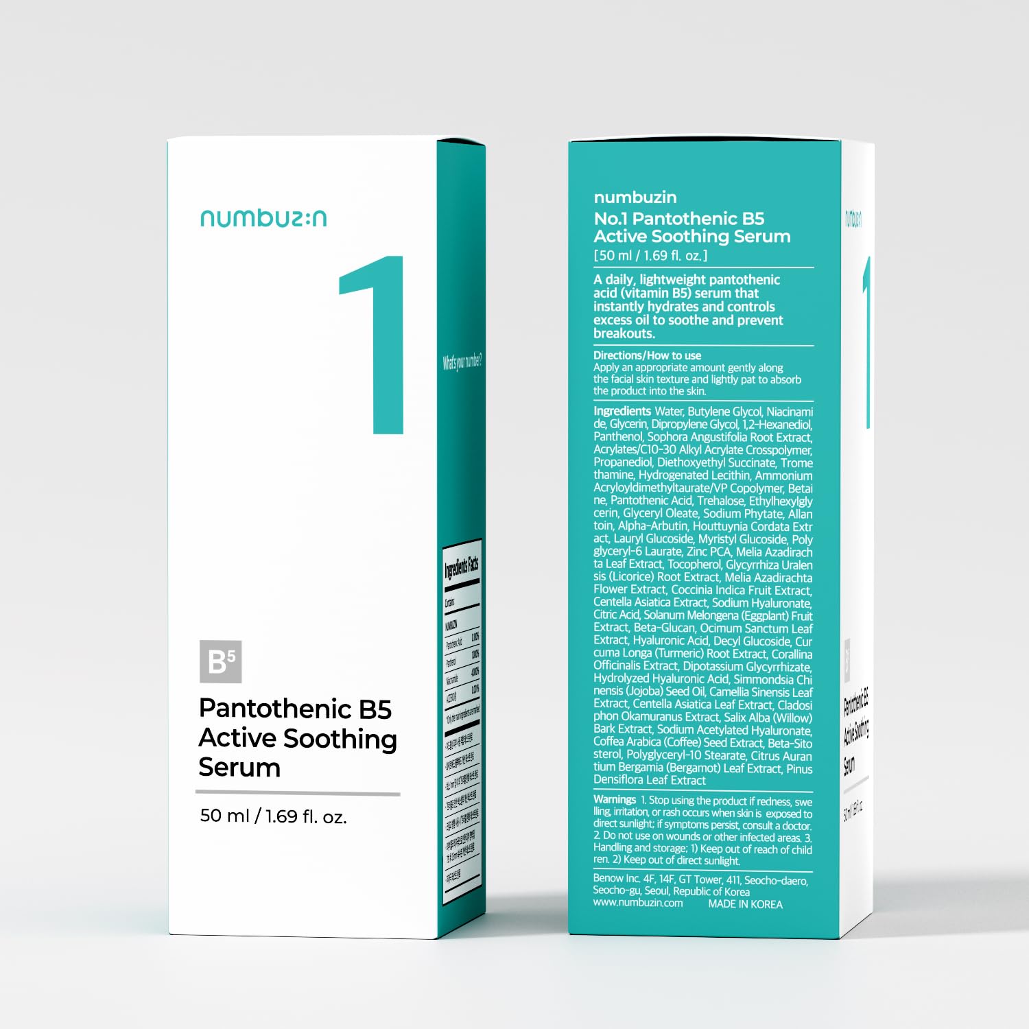 numbuzin Suero No.1 | Suero Calmante Activo Pantoténico B5 | Calmante, Hidratante | Ácido Pantoténico, Niacinamida | Control Del Exceso De Aceite, Reduce Los Brotes, Acné | Piel Grasa, Propensa Al Acn