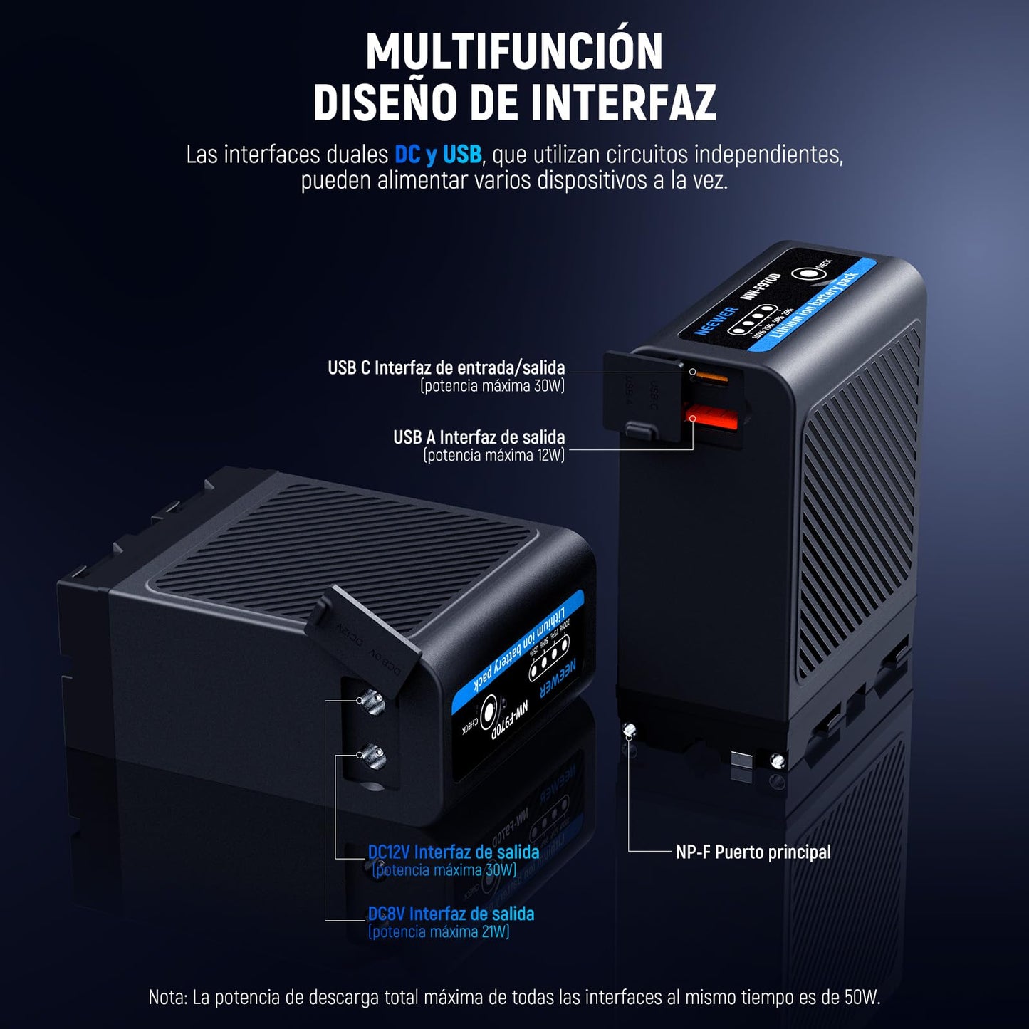 Batería Repuesto NEEWER Negro NP-F970 10500mAh con Carga Rápida para Sony, Canon, Nikon