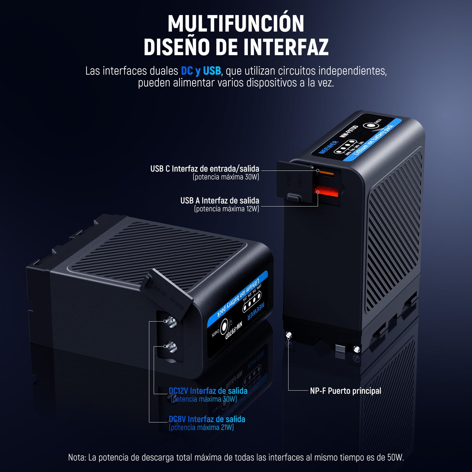 Batería Repuesto NEEWER Negro NP-F970 10500mAh con Carga Rápida para Sony, Canon, Nikon