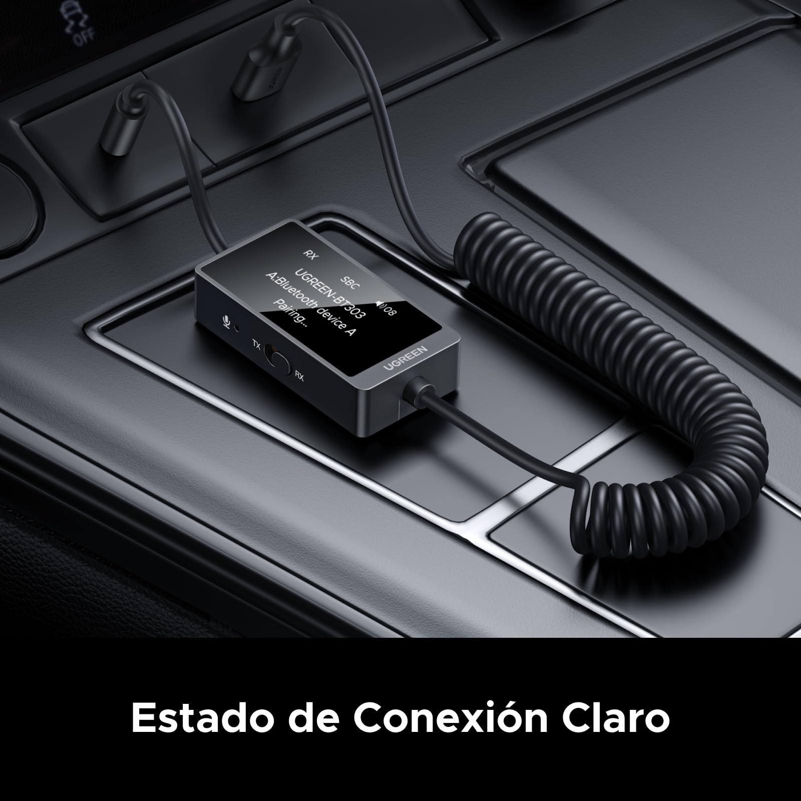 Transmisor Receptor Bluetooth 5.4 UGREEN Negro 2 en 1 para Llamadas Manos Libres y Altavoces de Coche Stereo