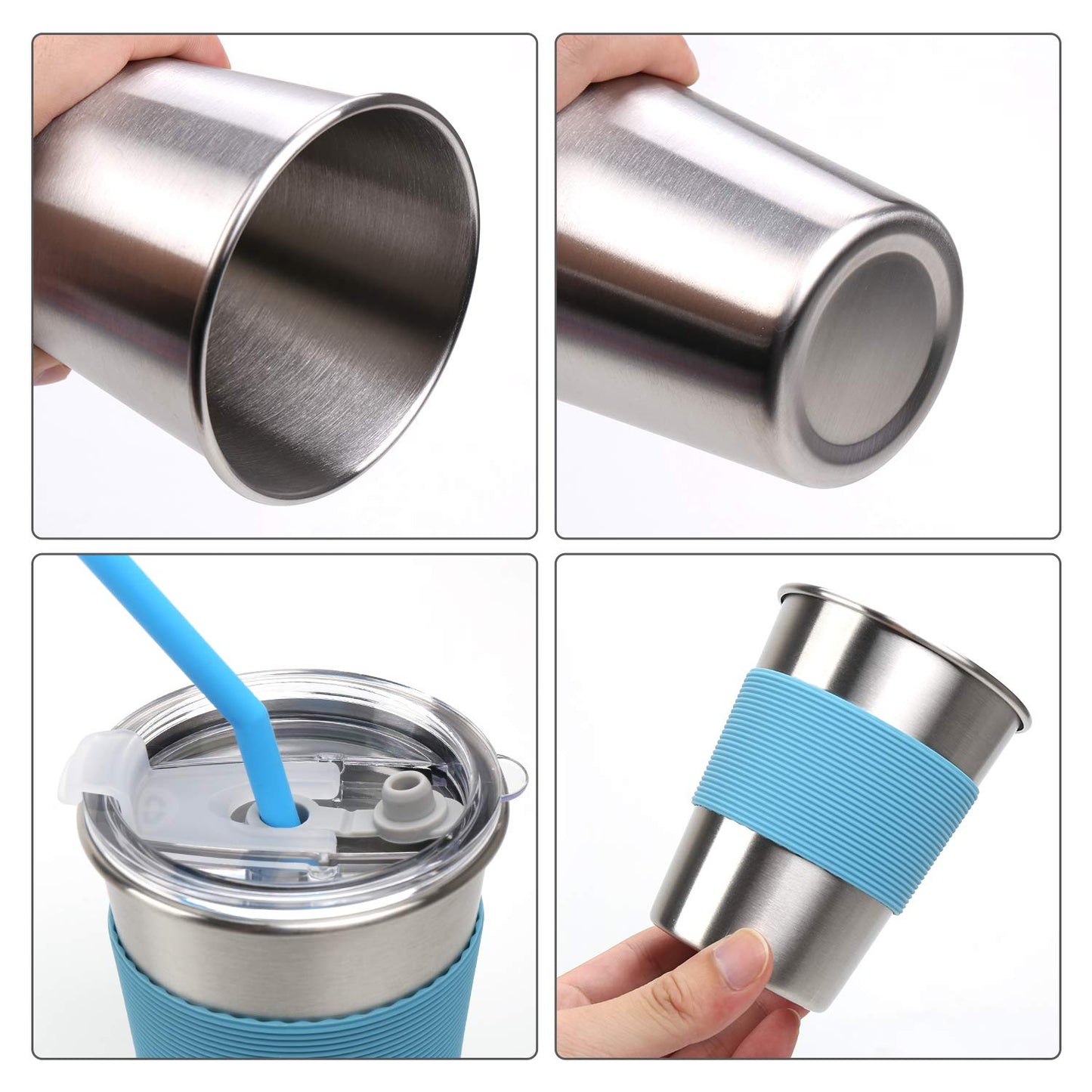 Rommeka - Copas para niños pequeños con pajitas, 18/8 de acero inoxidable, 5 unidades de 350 ml, apilables y reutilizables