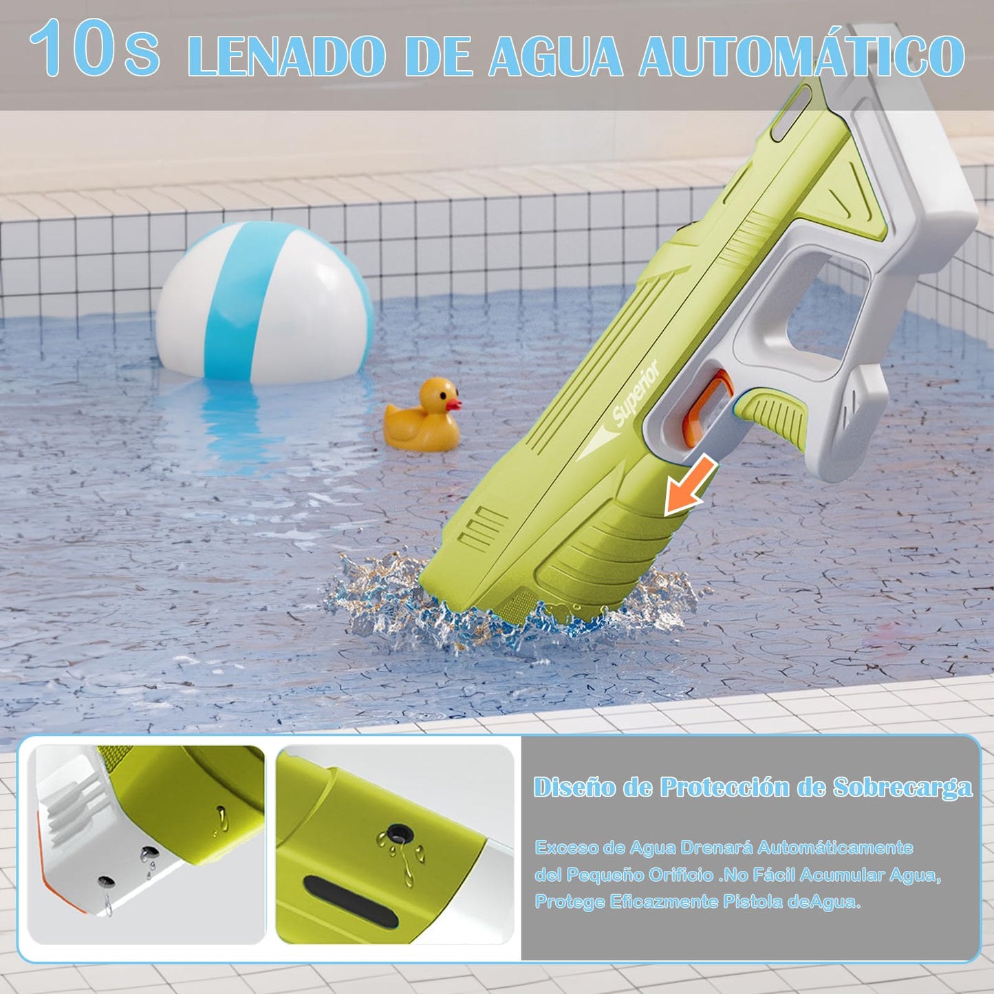 Pistola de Agua Electrónica SIJEW Azul con Succión Automática para Niños y Adultos