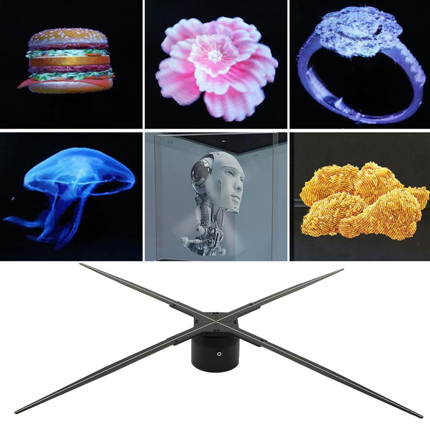 Máquina de Proyección Holográfica 3D, AC 100‑240V Ventilador de Proyección Holográfica 3D de Alta Resolución de 100 Cm para Hotel (Enchufe de EE. UU.)