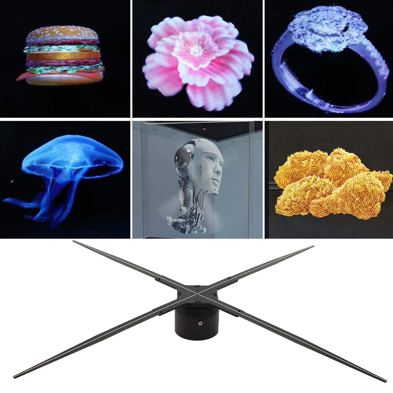 Máquina de Proyección Holográfica 3D, AC 100‑240V Ventilador de Proyección Holográfica 3D de Alta Resolución de 100 Cm para Hotel (Enchufe de EE. UU.)