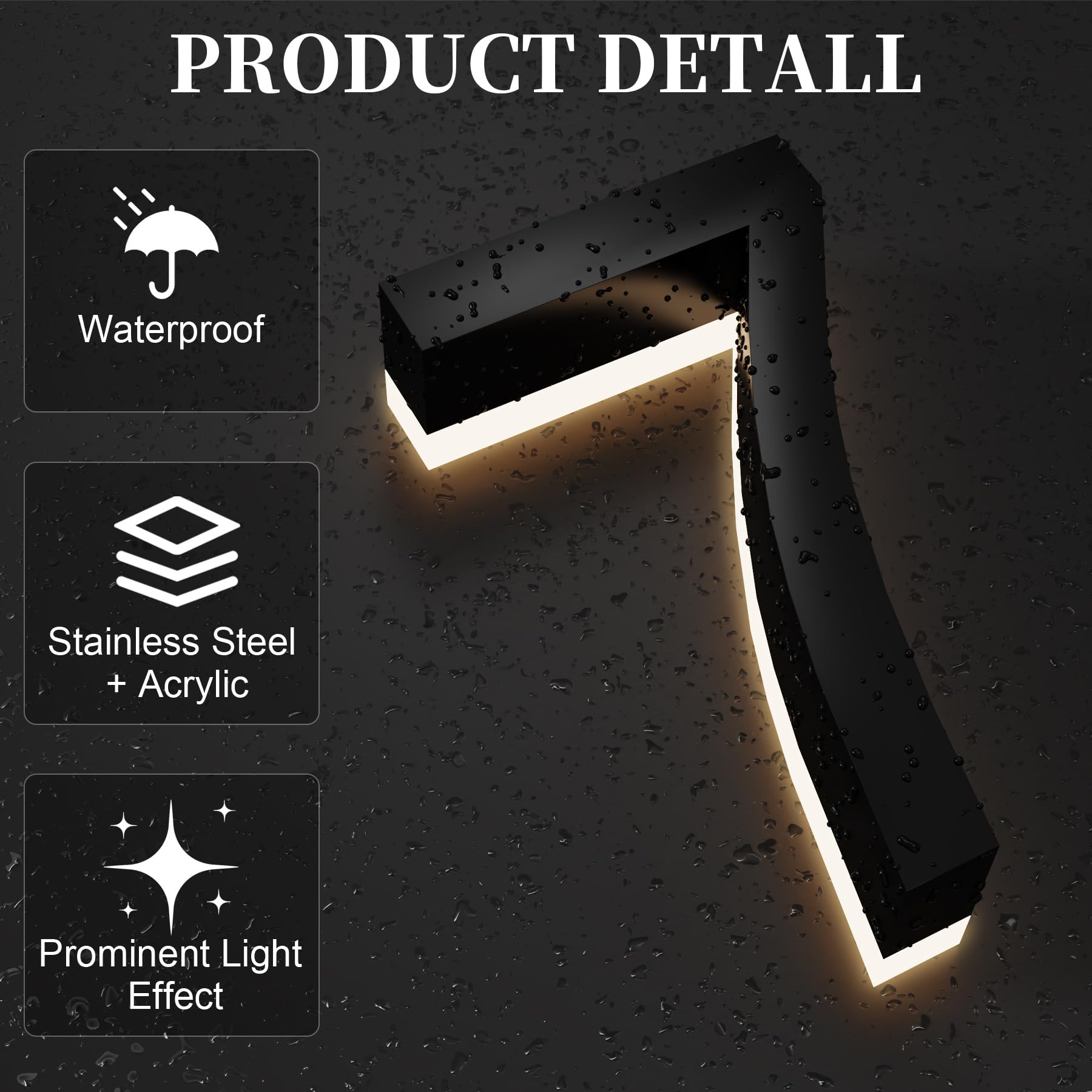 Números de Casa MIDIT LED Retroiluminados Acero Inoxidable Impermeable Acrílico Alta Transparencia