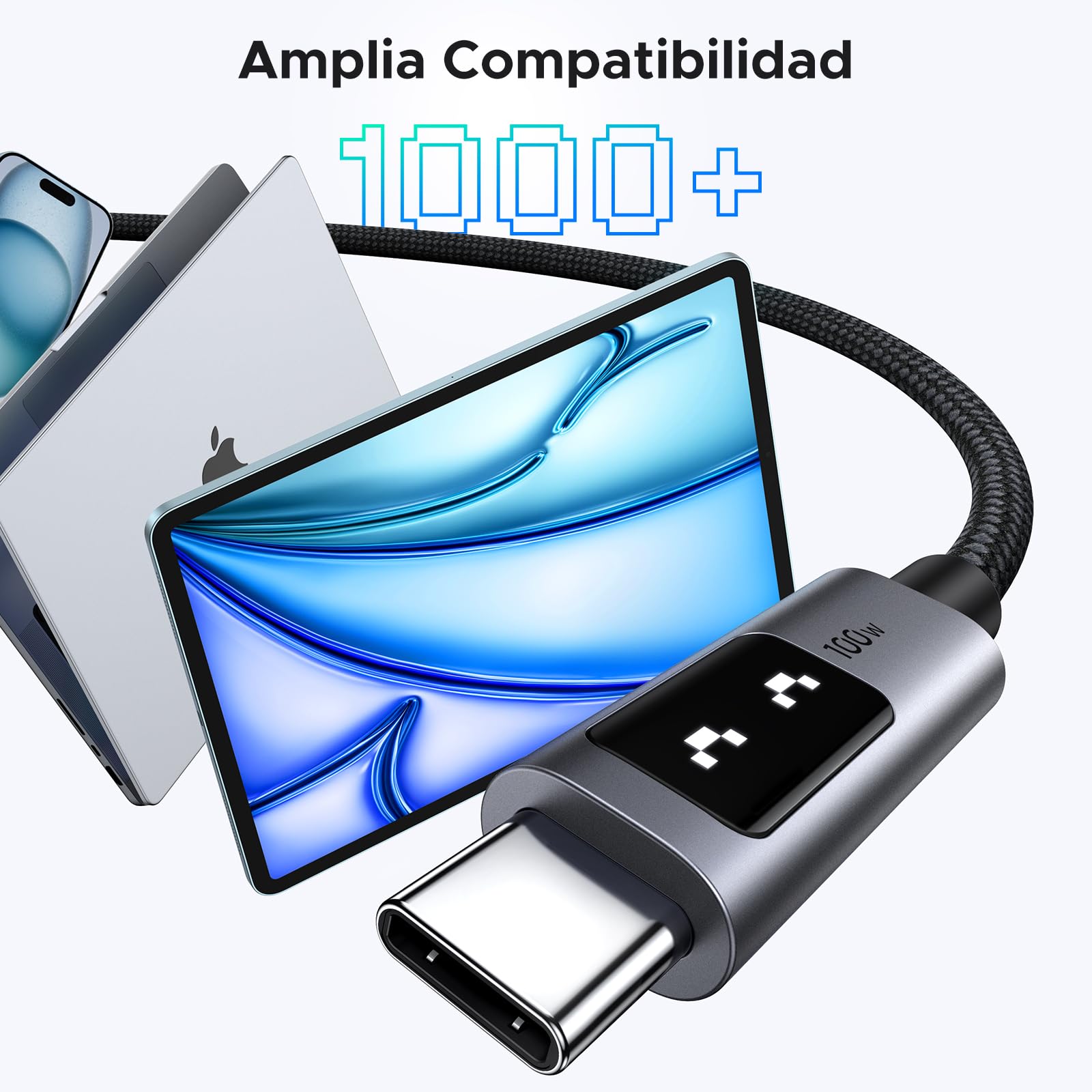 Cable USB C UGREEN 100W Negro Carga Rápida PPS para MacBook Pro, iPad, Galaxy, Pixel de 3M