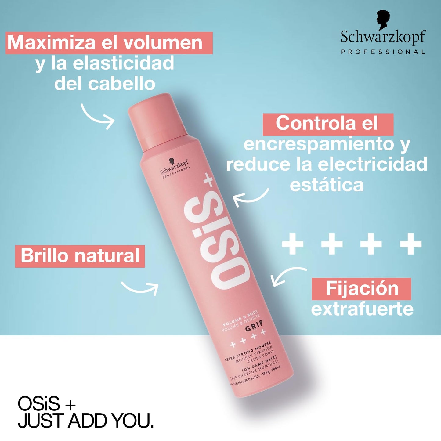 Espuma de Fijación Extrafuerte Osis Grip Natural con Protección Térmica y Control de Frizz