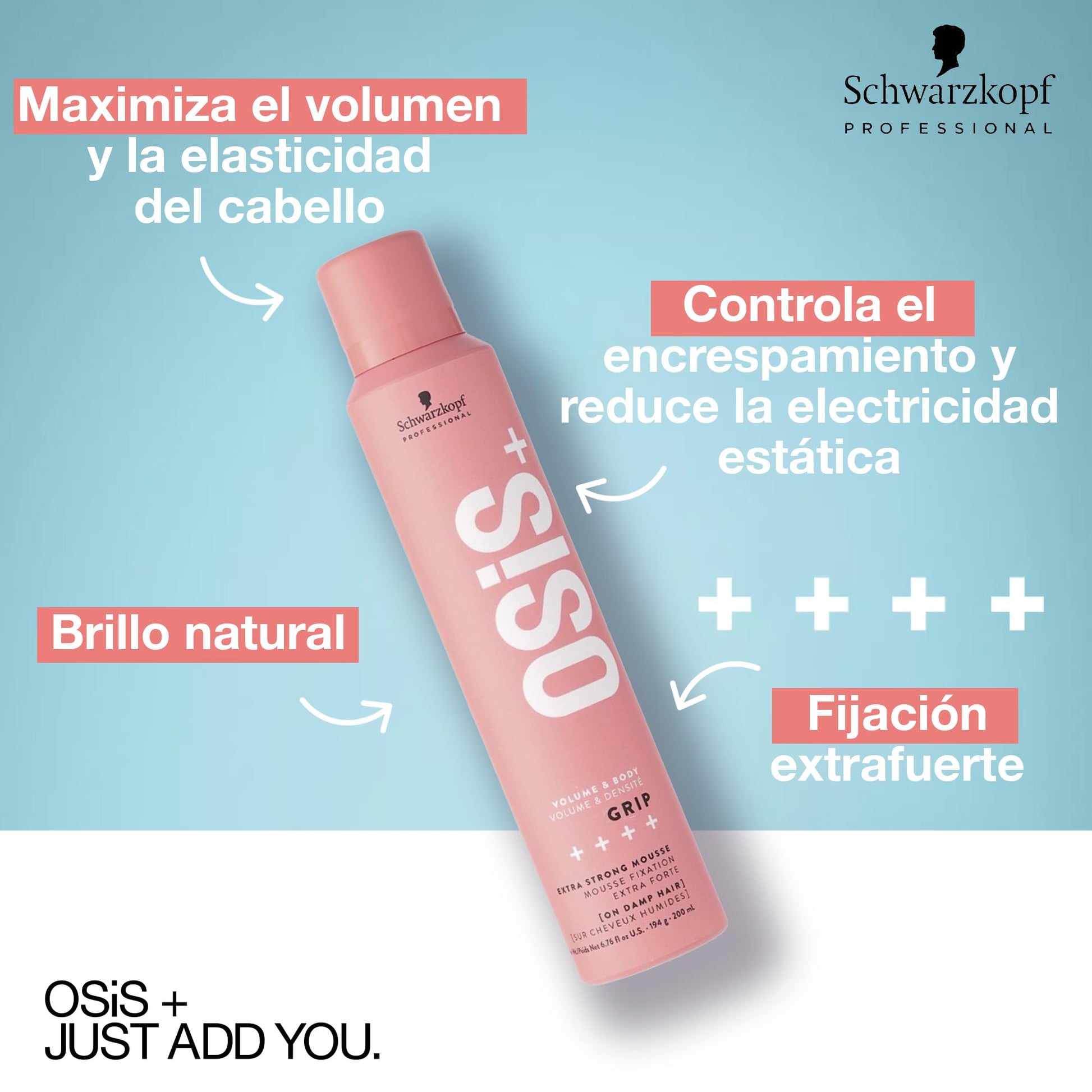 Espuma de Fijación Extrafuerte Osis Grip Natural con Protección Térmica y Control de Frizz