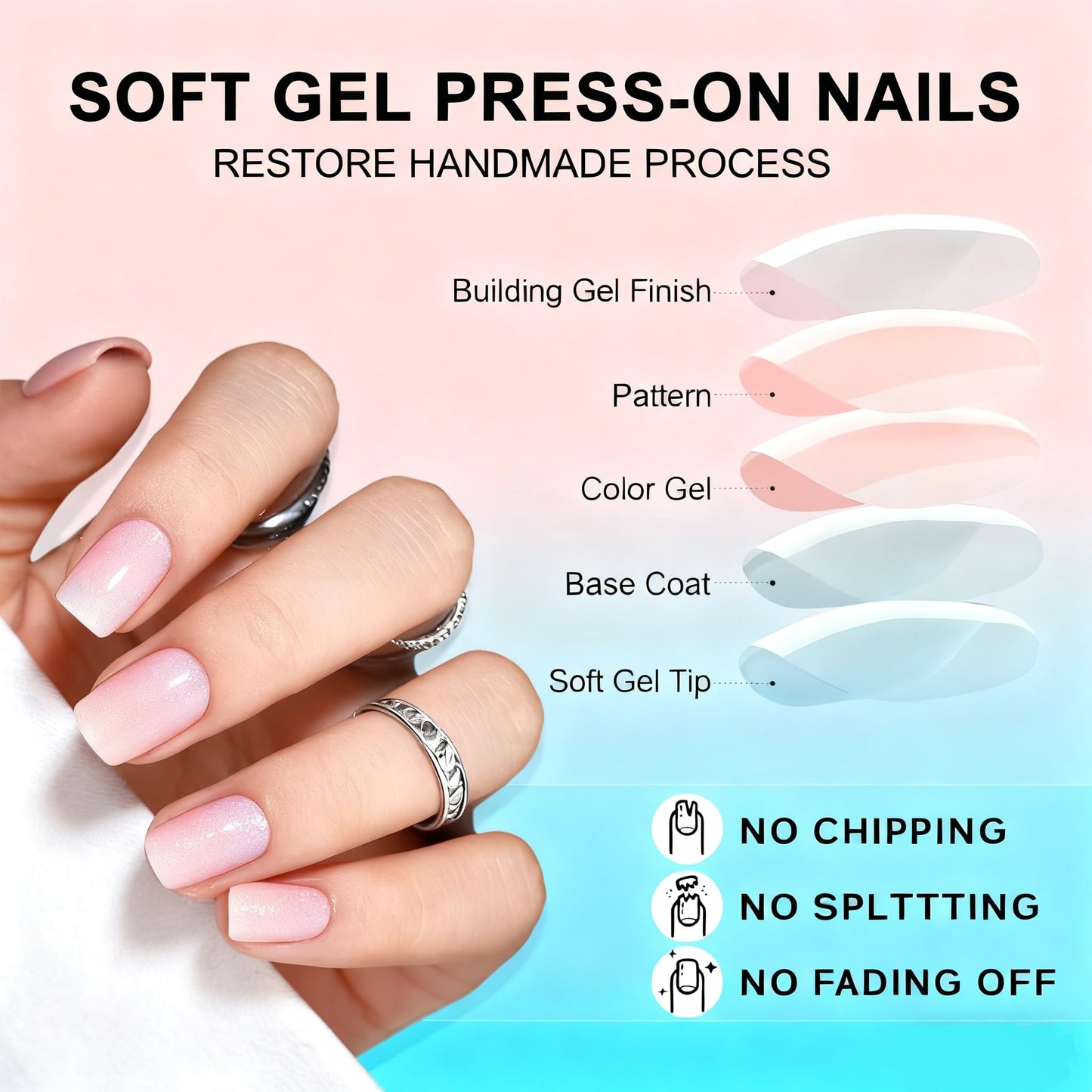 SXVME Uñas postizas cuadradas cortas, con degradado en rojo rubor y negro, uñas postizas francesas, calidad de salón, uñas postizas de gel suave reutilizables de estilo gótico oscuro para mujer, 24 un