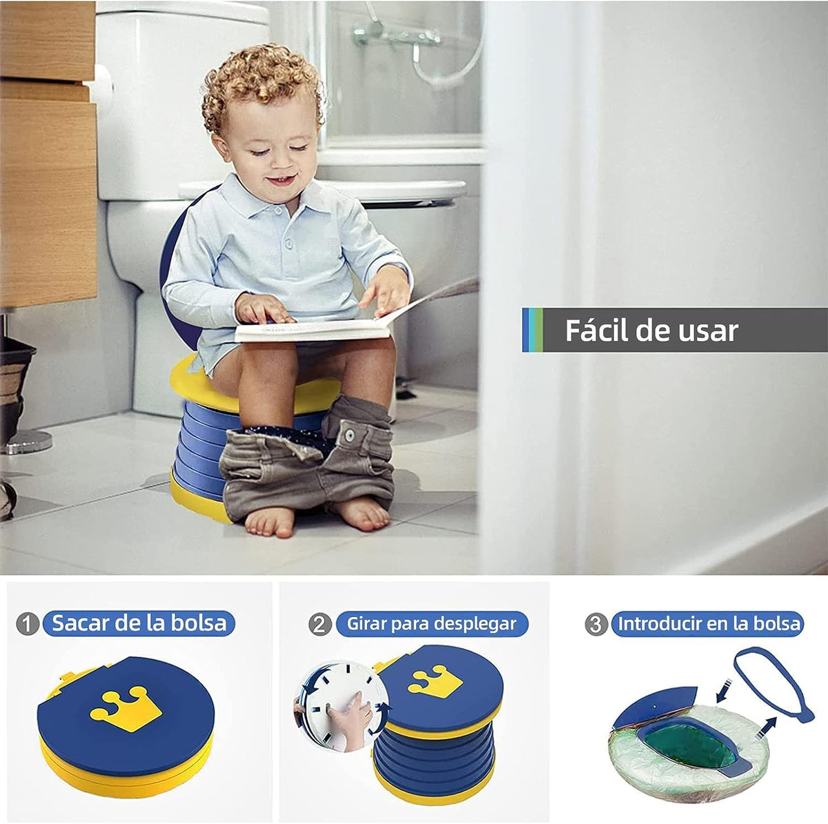 Peiono Baño Portátil para Niños, Orinal de Viaje Plegable Para Ninos(azul)