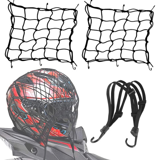 KIWOP 3 Piezas Redes para Motocicleta, 40x40 cm Redes para Casco de Motocicleta y un cordón para el Casco, Gran Elasticidad y Doble protección para tu Casco, Haciendo tu conducción más Segura.