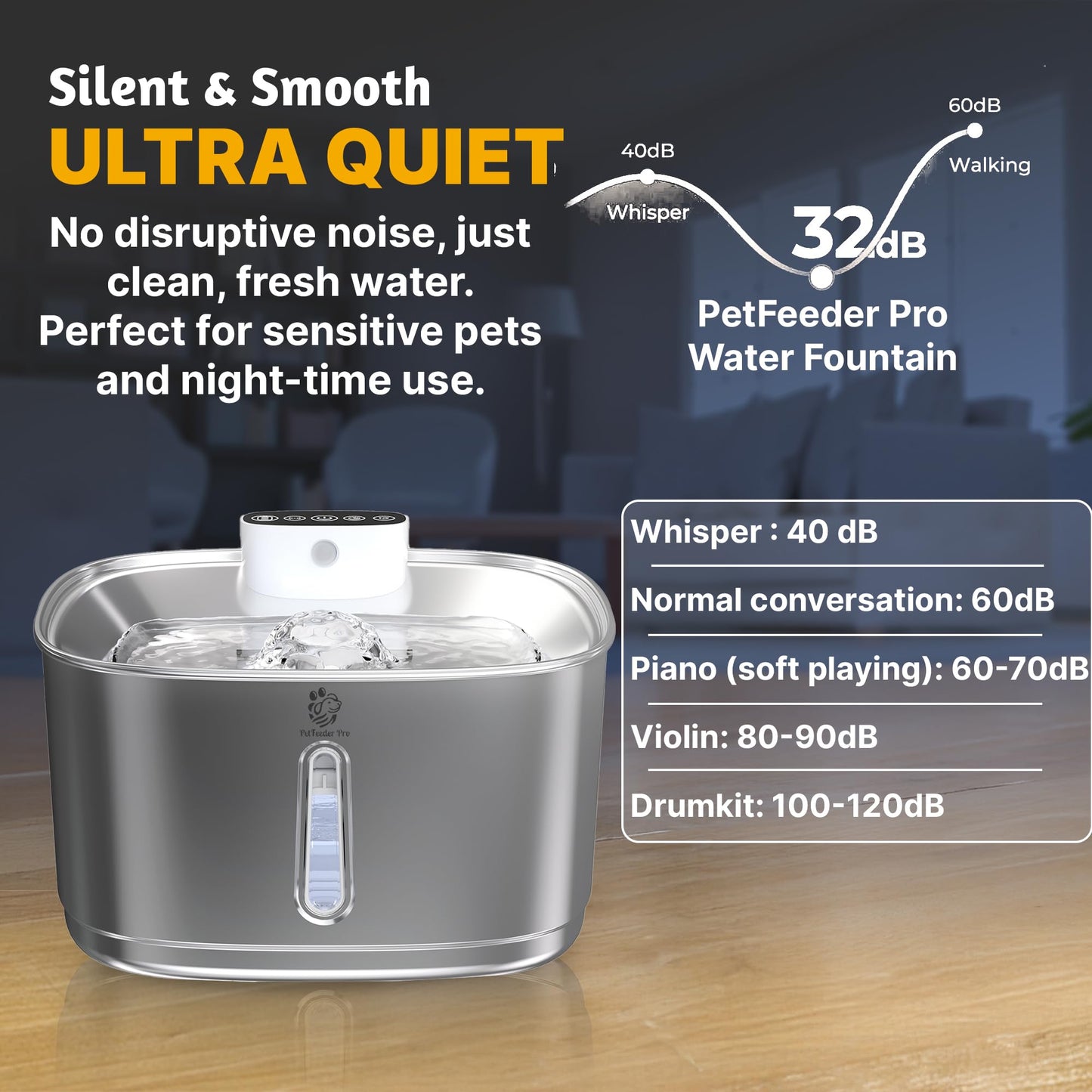 Fuente de Agua PetFeeder Pro Acero Inoxidable 3.2 l Sin Cable con Filtros para Gatos