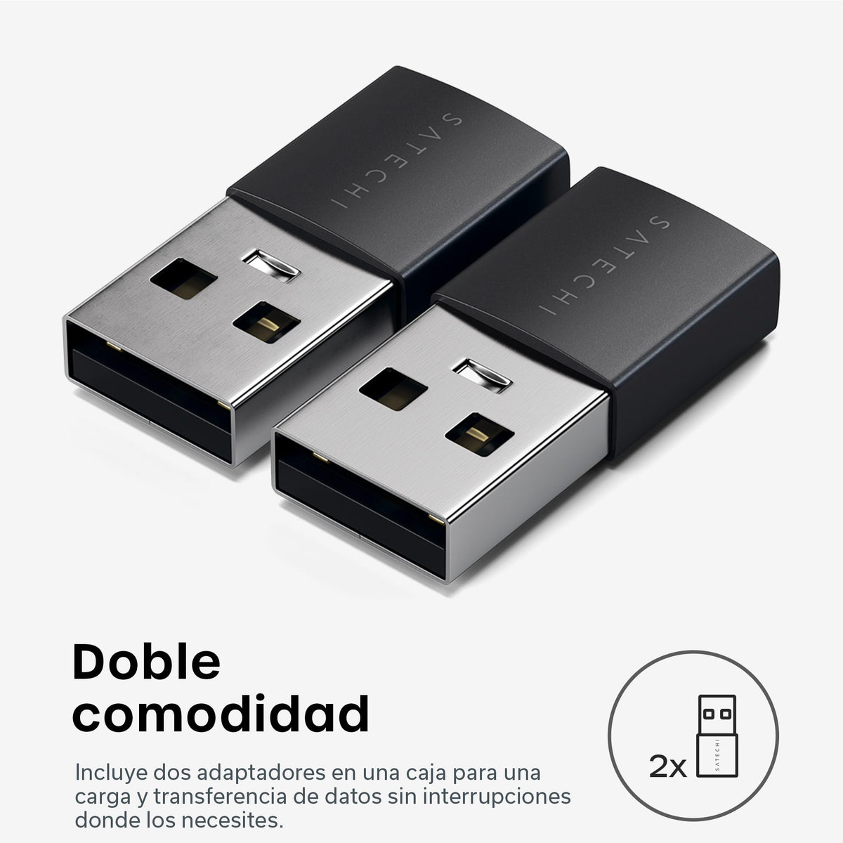 Adaptador USB-A a USB-C SATECHI Negro Espacial, Paquete de 2