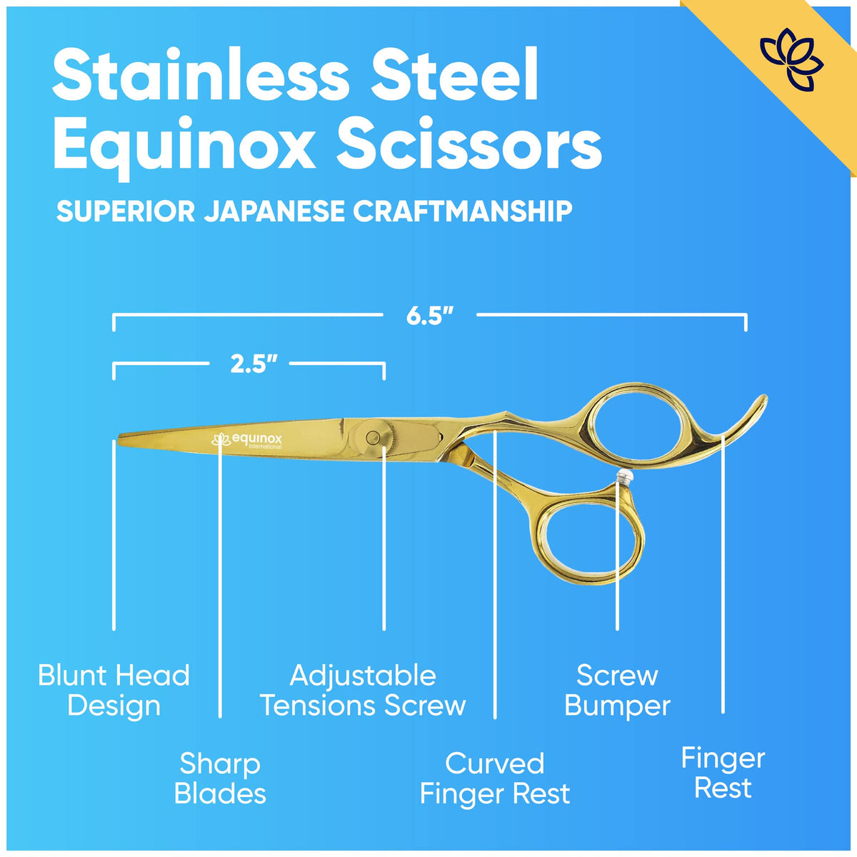 Equinox Professional Razor Edge Series - Tijeras de corte de pelo de peluquero – Tijeras japonesas de acero inoxidable – Longitud total de 6.5 pulgadas – Tornillo de tensión de ajuste fino – Tijeras premium para corte de pelo