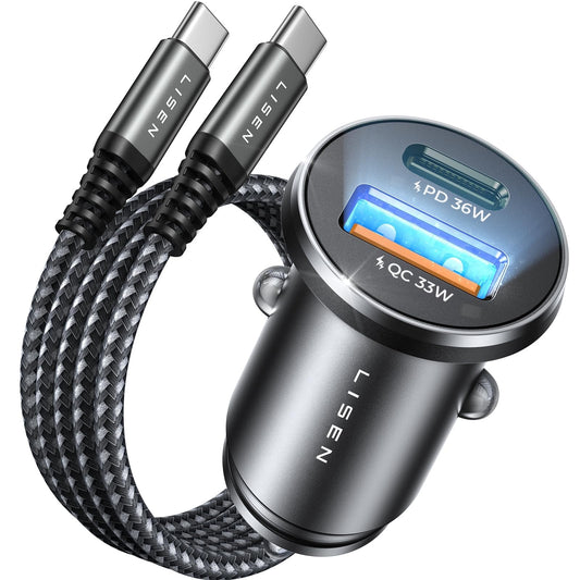 LISEN para iPhone 16 Cargador de Coche, 54W USB C Cargador de Coche de Doble Puerto de Carga rápida QC3.0 PD36W Adaptador de Encendedor de Cigarrillos, para iPhone 16 15, Samsung S24