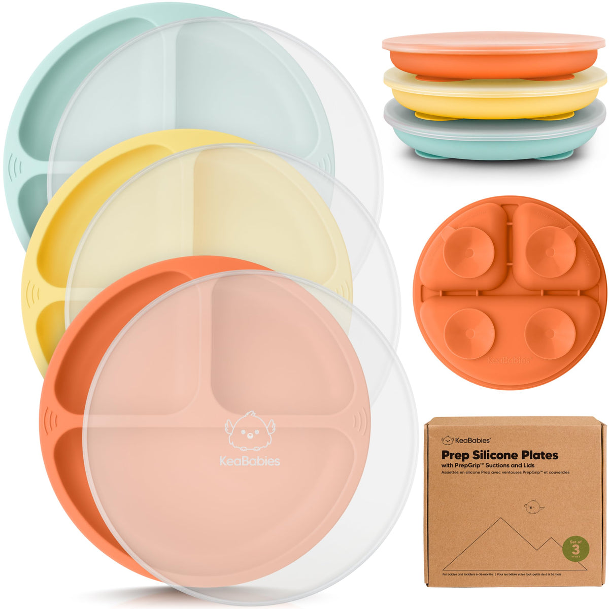 KeaBabies - Placas de succión con tapas para bebé, 3 unidades, silicona sin