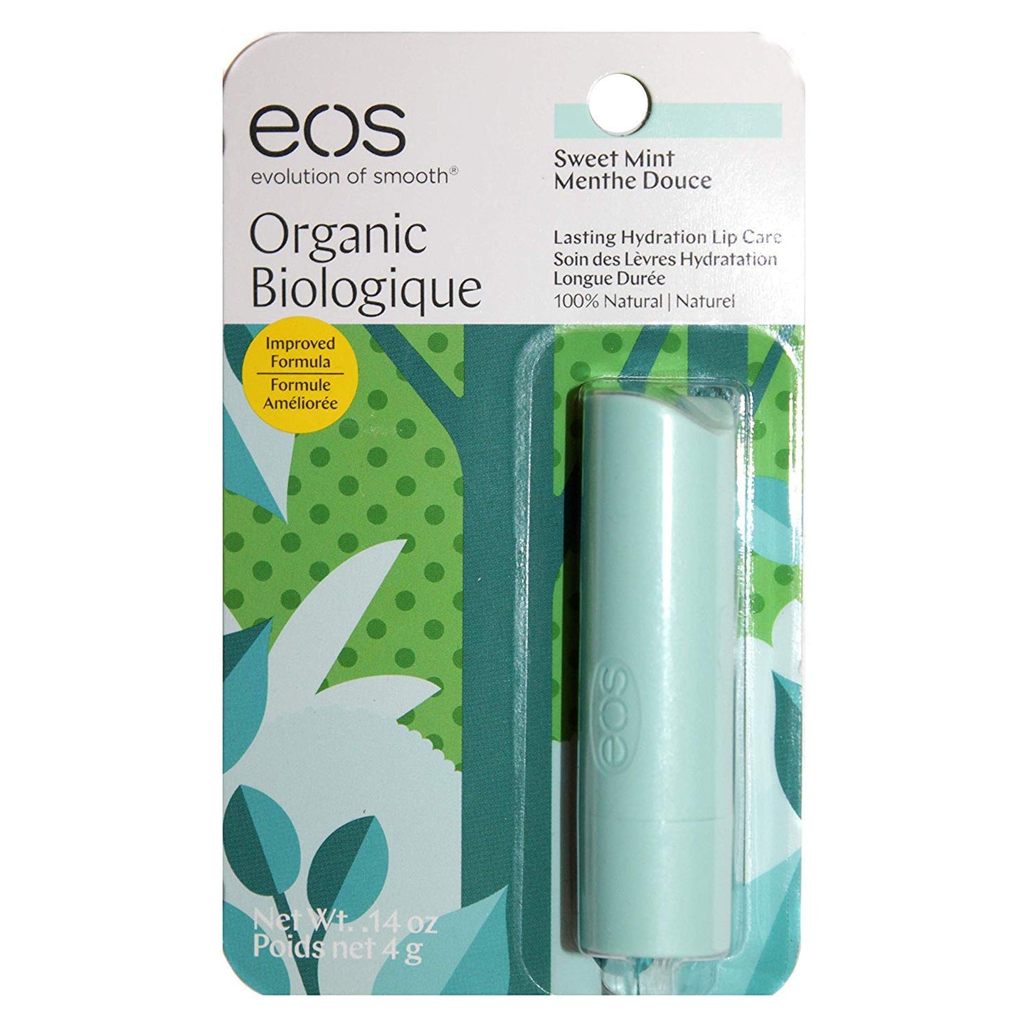 EOS Lip Care – Biología orgánica – Menta dulce – 100% natural – Peso neto 0.14 oz (4 g) por barra – Paquete de 4 varillas