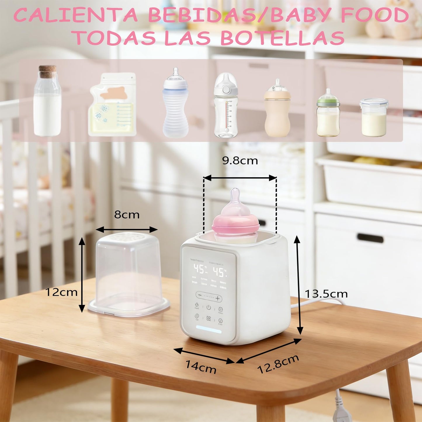 Calentador de Biberones 8 en 1 Eléctrico, Esterilizador de Biberones, Control Preciso de Temperatura, Función de temporizador, para Leche Materna o Fórmula, Es perfecto para las nuevas mamás.