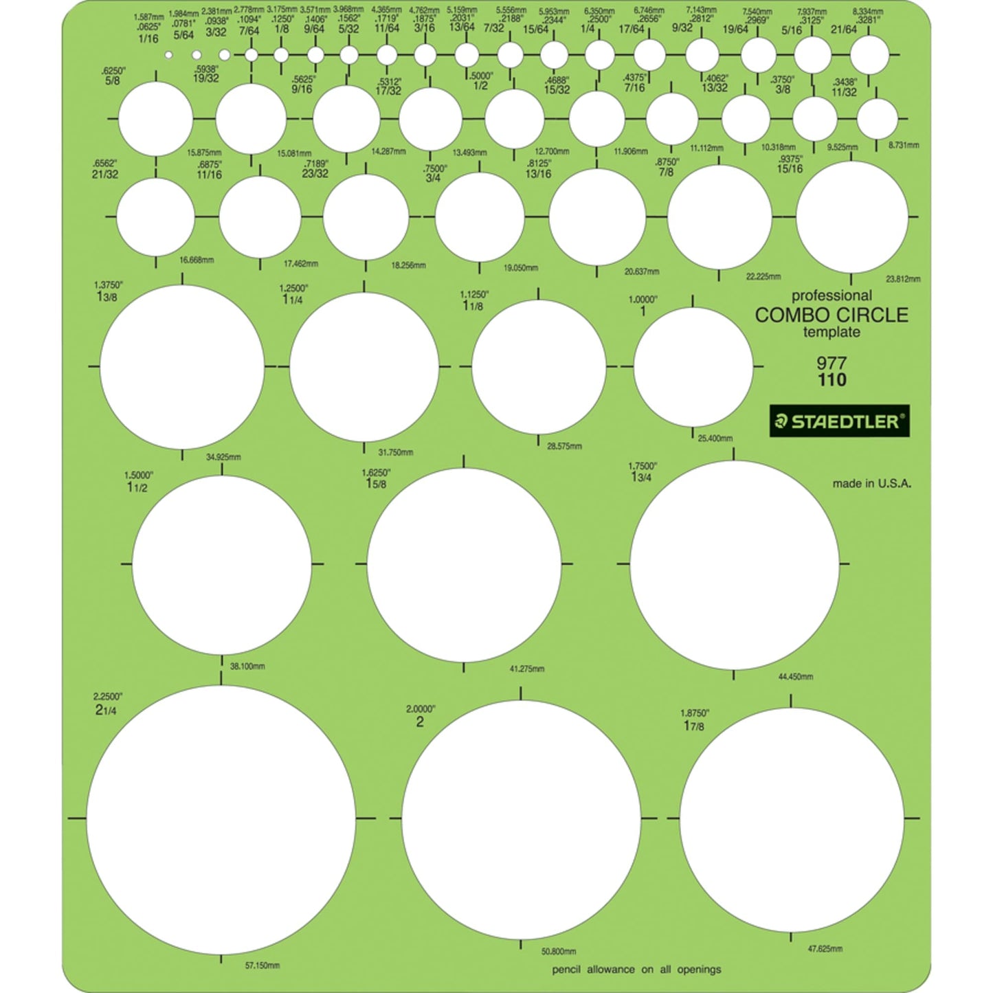 Plantilla Círculo Staedtler Verde Combo 45 Círculos 7-1/4 X 8-1/4 12 Unidades