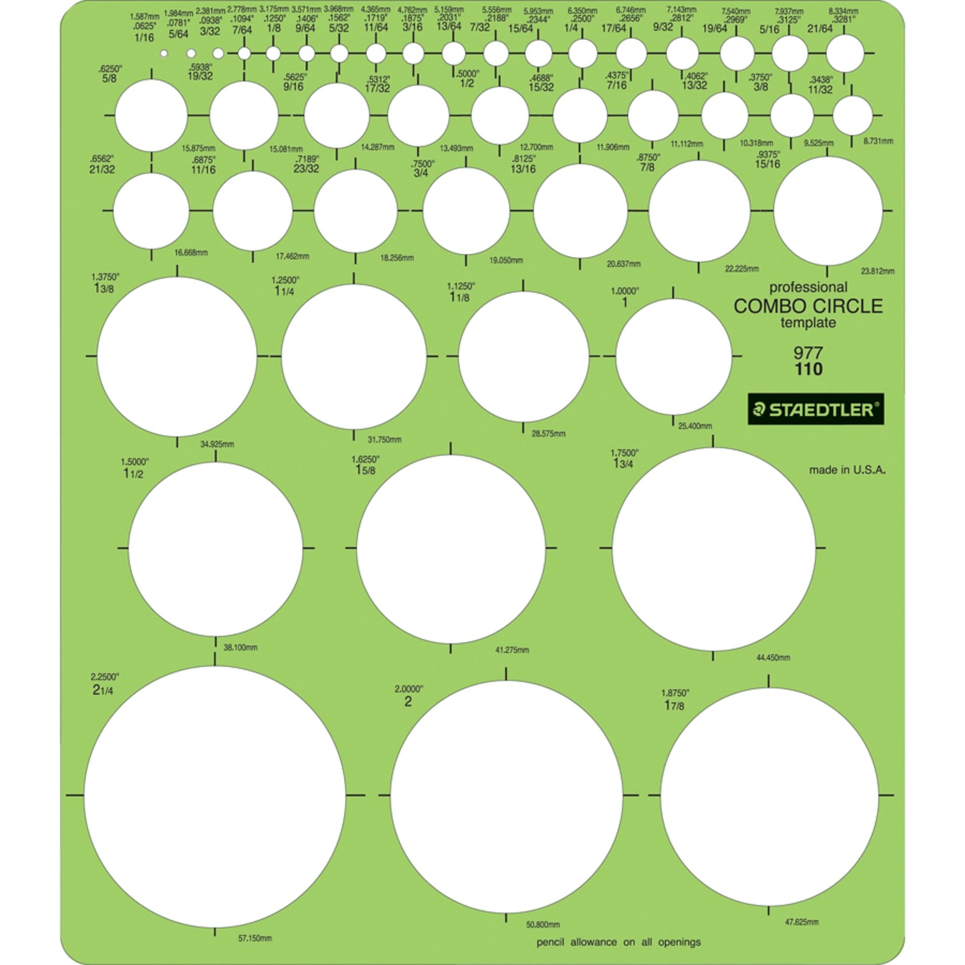 Plantilla Círculo Staedtler Verde Combo 45 Círculos 7-1/4 X 8-1/4 12 Unidades