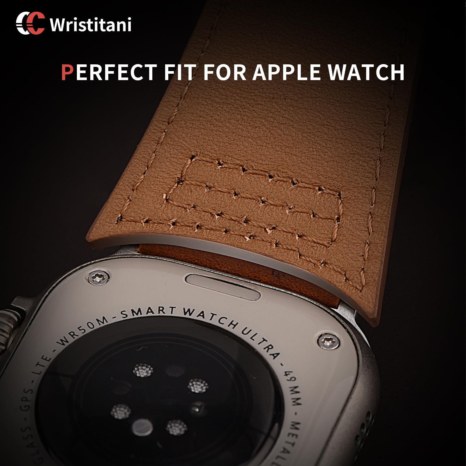Correa Cuero Wristitani Marrón Oscuro Hebilla Plateada Compatible Apple Watch para Hombre
