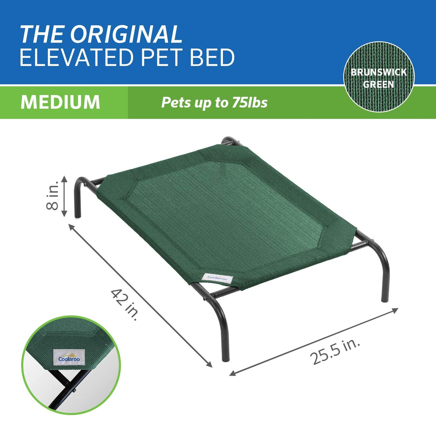 Coolaroo - Cama elevada para mascotas Gale Pacific con tejido de punto, color verde, tamaño mediano