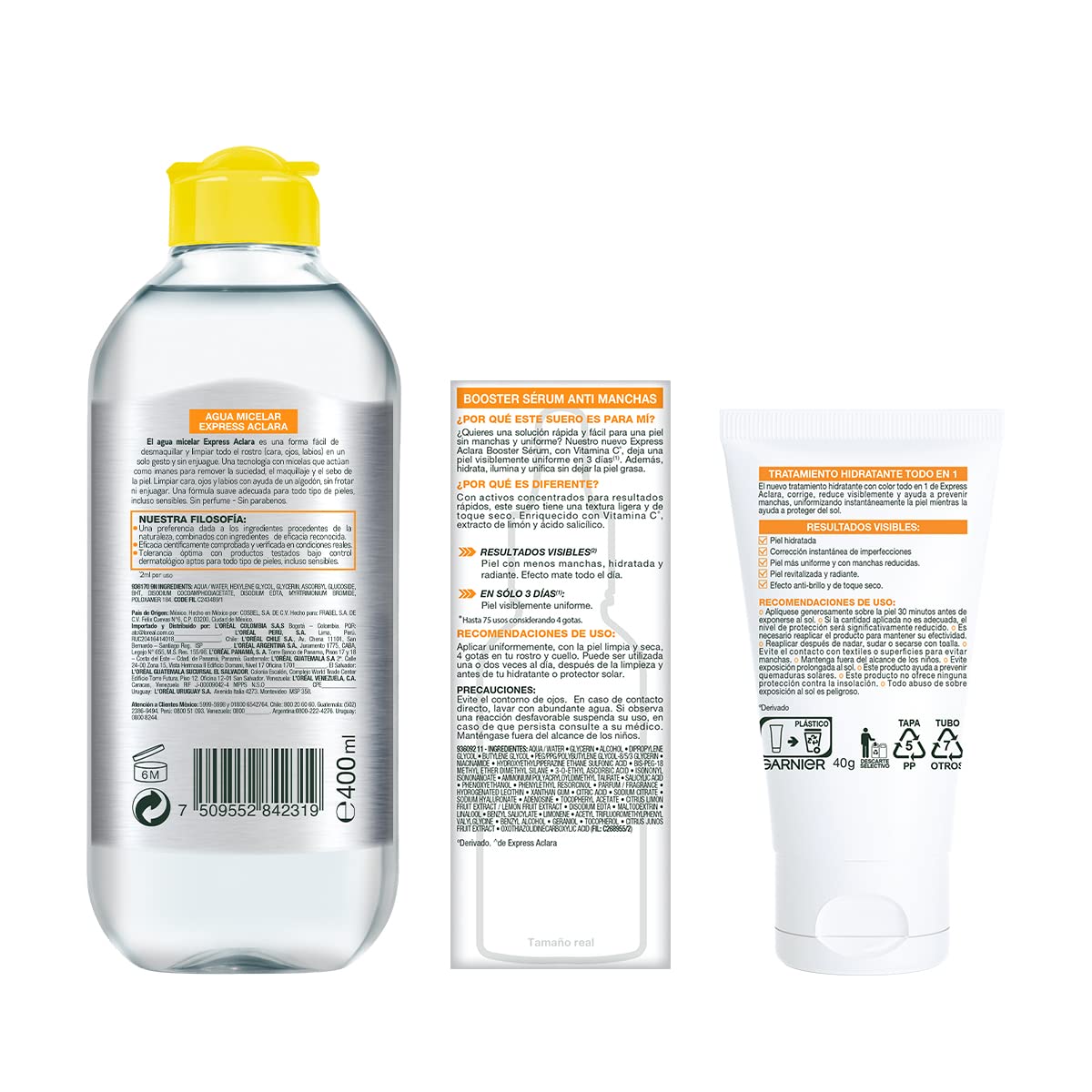Garnier Skin Active Kit Express Aclara: Sérum, Todo en 1 Tono Claro y Micelar