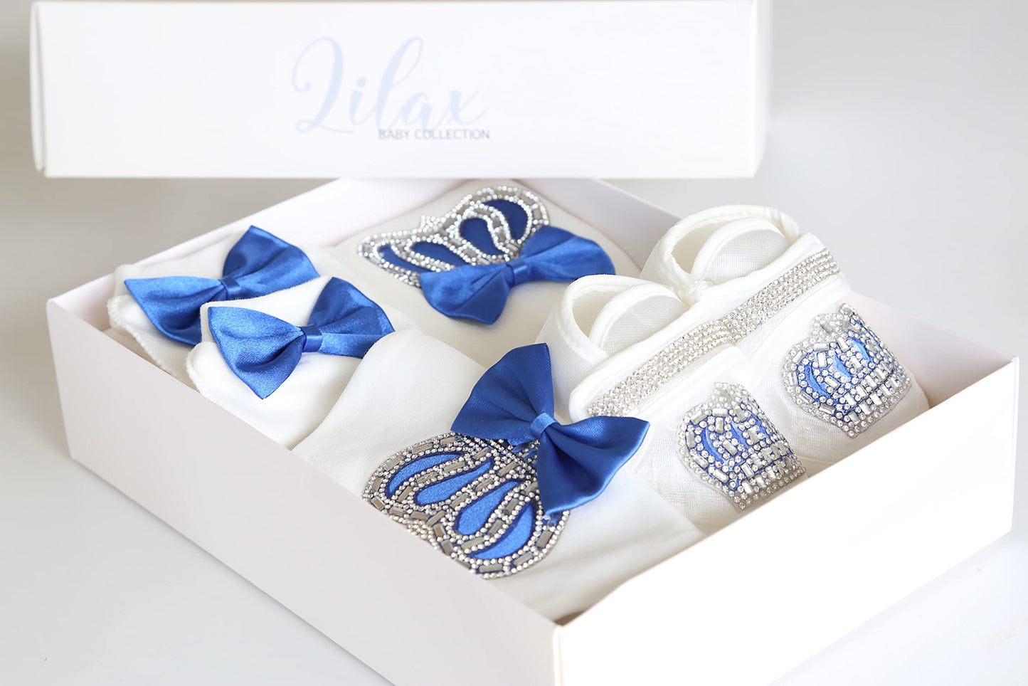 Lilax Baby Boy Newborn Crown Jewels Layette 4 Piece Gift Set 0-3 Months Royal Blue 0-3M
