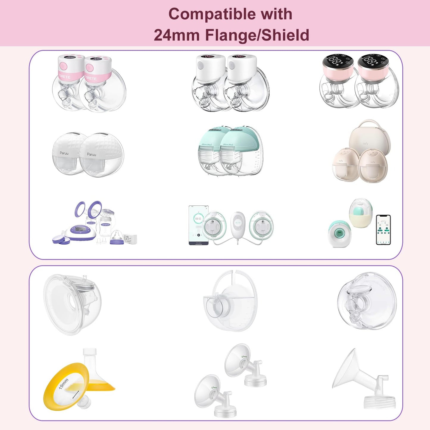 Insertos de brida de 17 mm, 6 piezas, compatibles con taza de extractor de leche portátil Momcozy S12 Pro/S9 Pro/S12/S9, adecuados para protectores/bridas de 24 mm de Medela/Spectra/Elvie/Willow