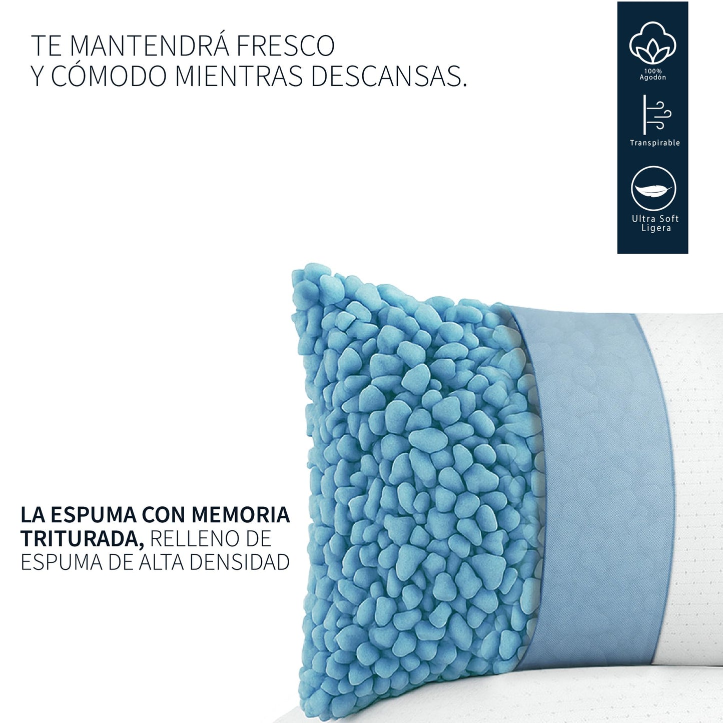 Almohadas Memory Foam TESSO HOME Blancas Semi Firmes con Microfibras de Gel King Size